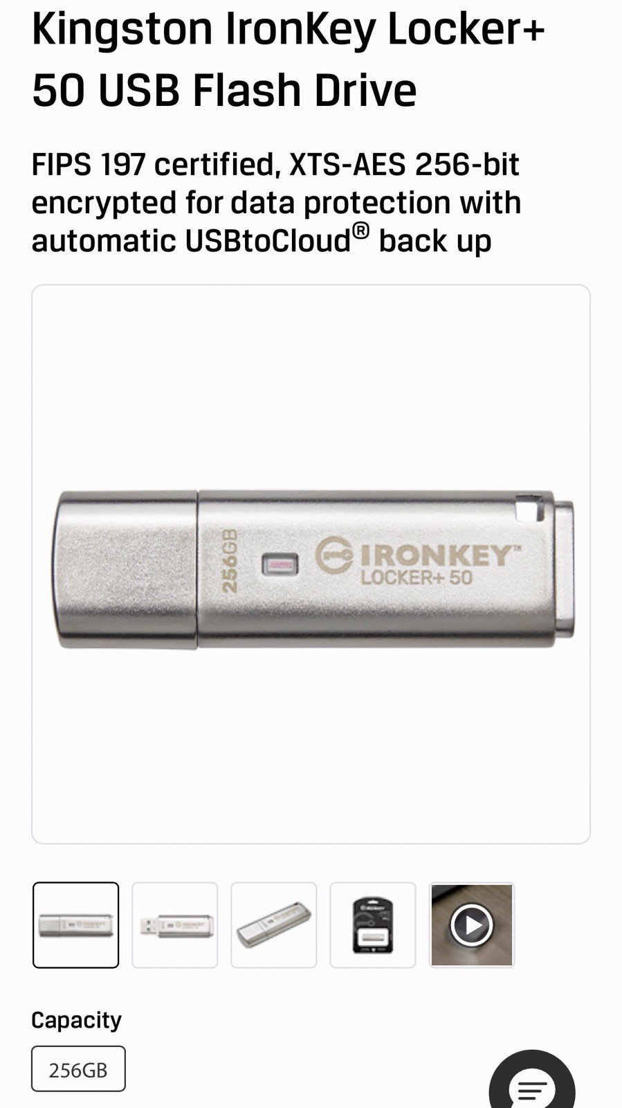 Kingston IronKey Locker+ 50 USB Flash Drive 256GB