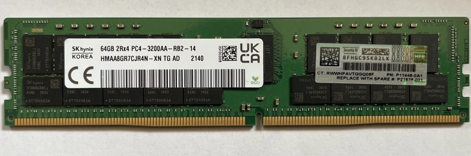 SK Hynix 64GB PC4-3200AA ECC 25600MHz HMAA8GR7CJR4N-XN Server RAM SK Hynix 64GB PC4-3200AA ECC 25600MHz HMAA8GR7CJR4N-XN Server RAM