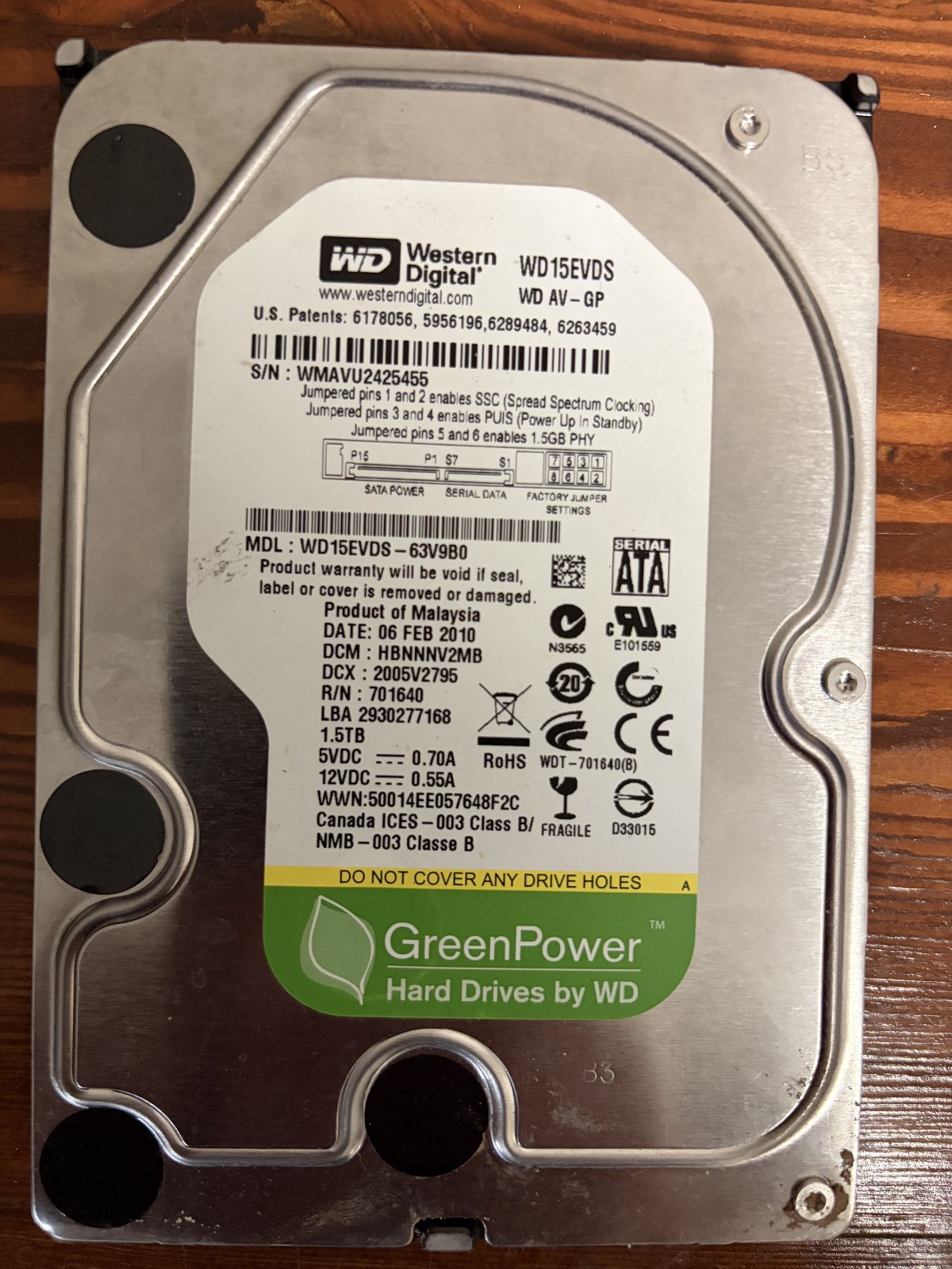 Western Digital WD15EVDS-63V9B0 1.5TB