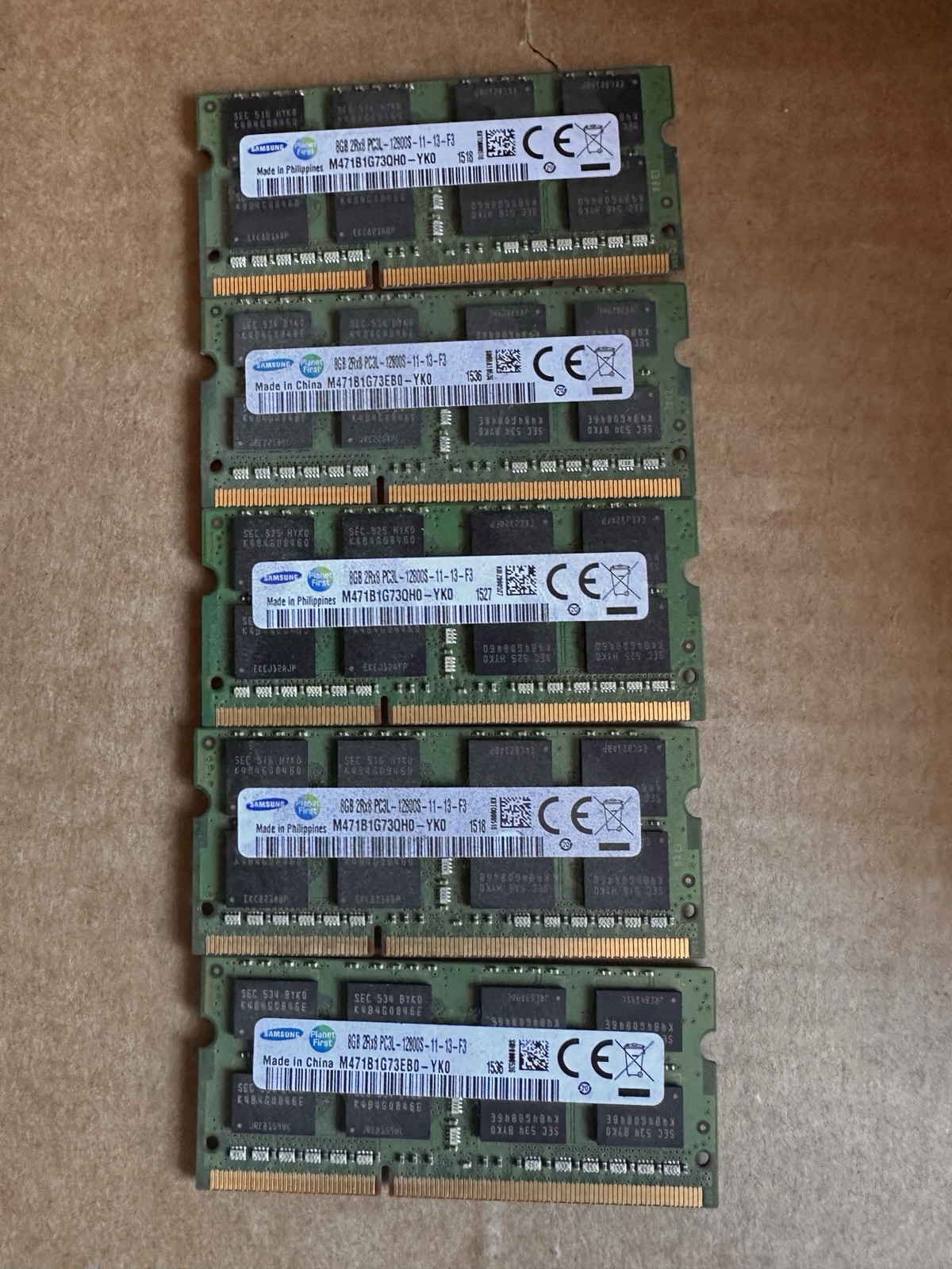 Lot Of (5) Samsung 8GB 2Rx8 PC3-12800s Ram Memory
