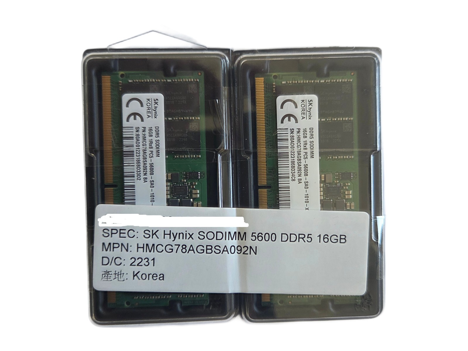 SKhynix 32GB (2X16GB) DDR5 PC5-5600B PC Laptop Memory RAM HMCG78AGBSA092N SKhynix 32GB (2X16GB) DDR5 PC5-5600B PC Laptop Memory RAM HMCG78AGBSA092N