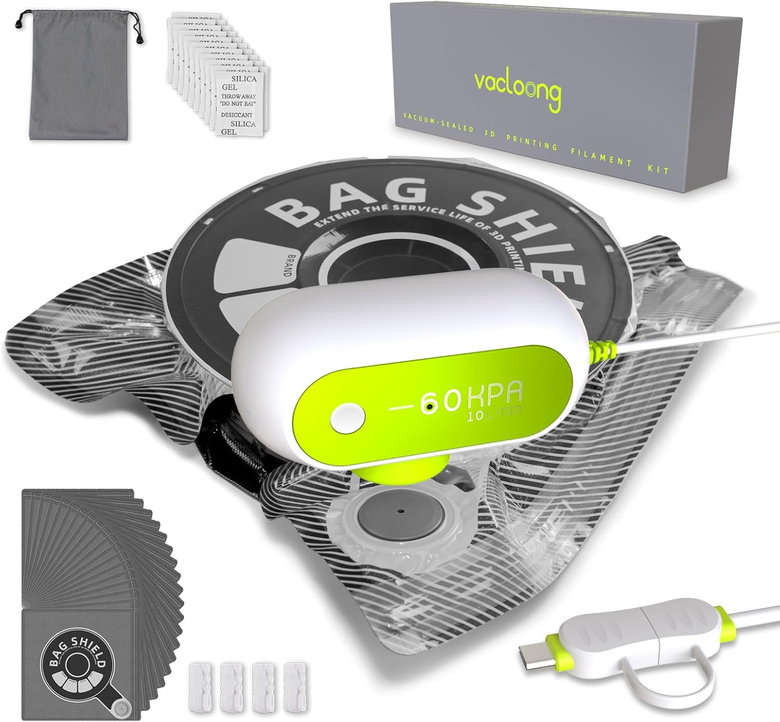 Vacuum-Sealed 3D Printing Filament Kit, 20 Packs Lightproof Storage Bags with