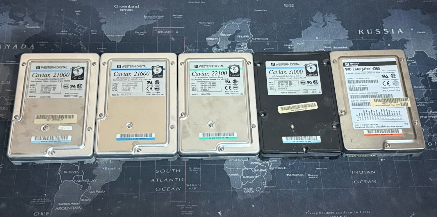 Lot of (5) Vintage Caviar HDD\'s Western Digital HDD\'s 21000 21600 22100 31000