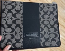  Vintage Coach Heritage Stripe Tablet Case Folio Signature C Canvas Black Grey  picture