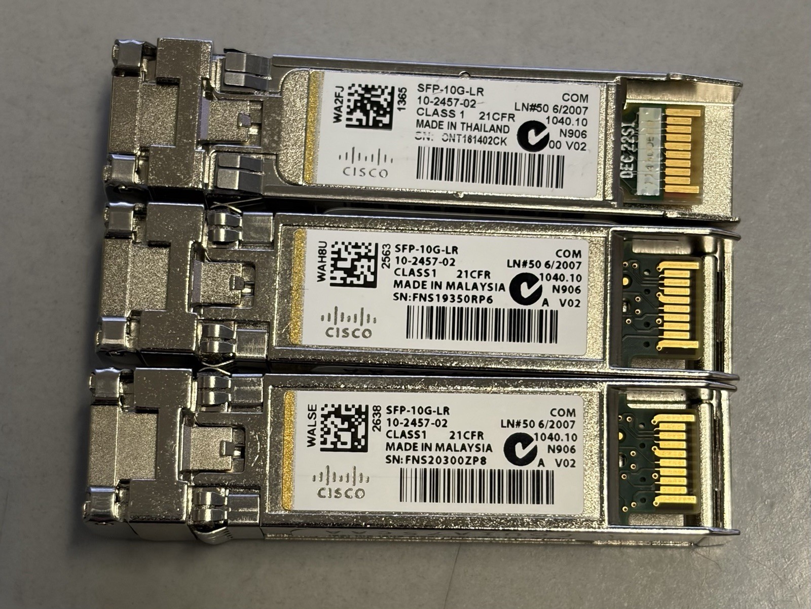Lot of 3 Genuine Cisco SFP-10G-LR Transceiver Module 10GBASE-LR SFP+ 10-2457-02 Lot of 3 Genuine Cisco SFP-10G-LR Transceiver Module 10GBASE-LR SFP+ 10-2457-02