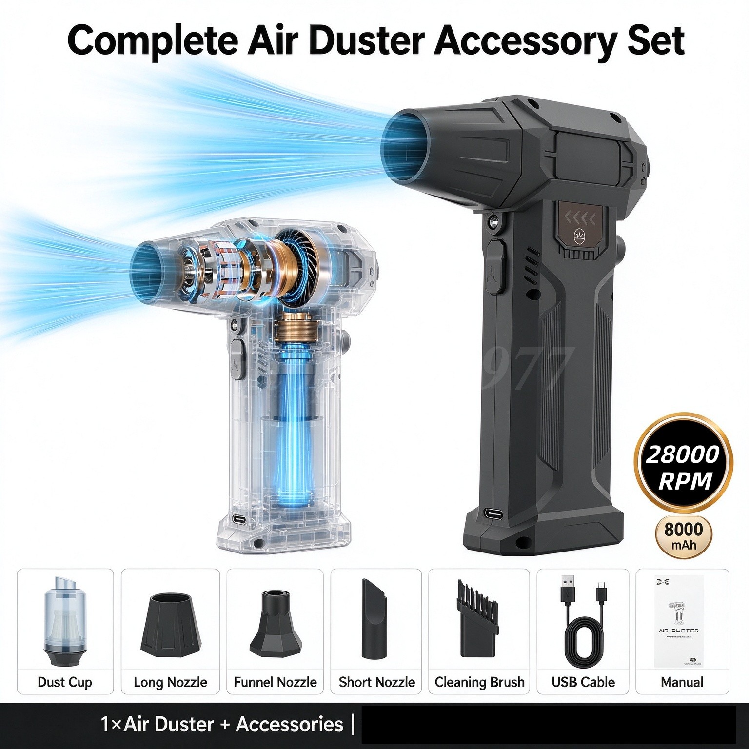 Compressed Air Duster w/ Mini Air Blower 280000RPM Vacuum Cleaner & Air Duster Compressed Air Duster w/ Mini Air Blower 280000RPM Vacuum Cleaner & Air Duster
