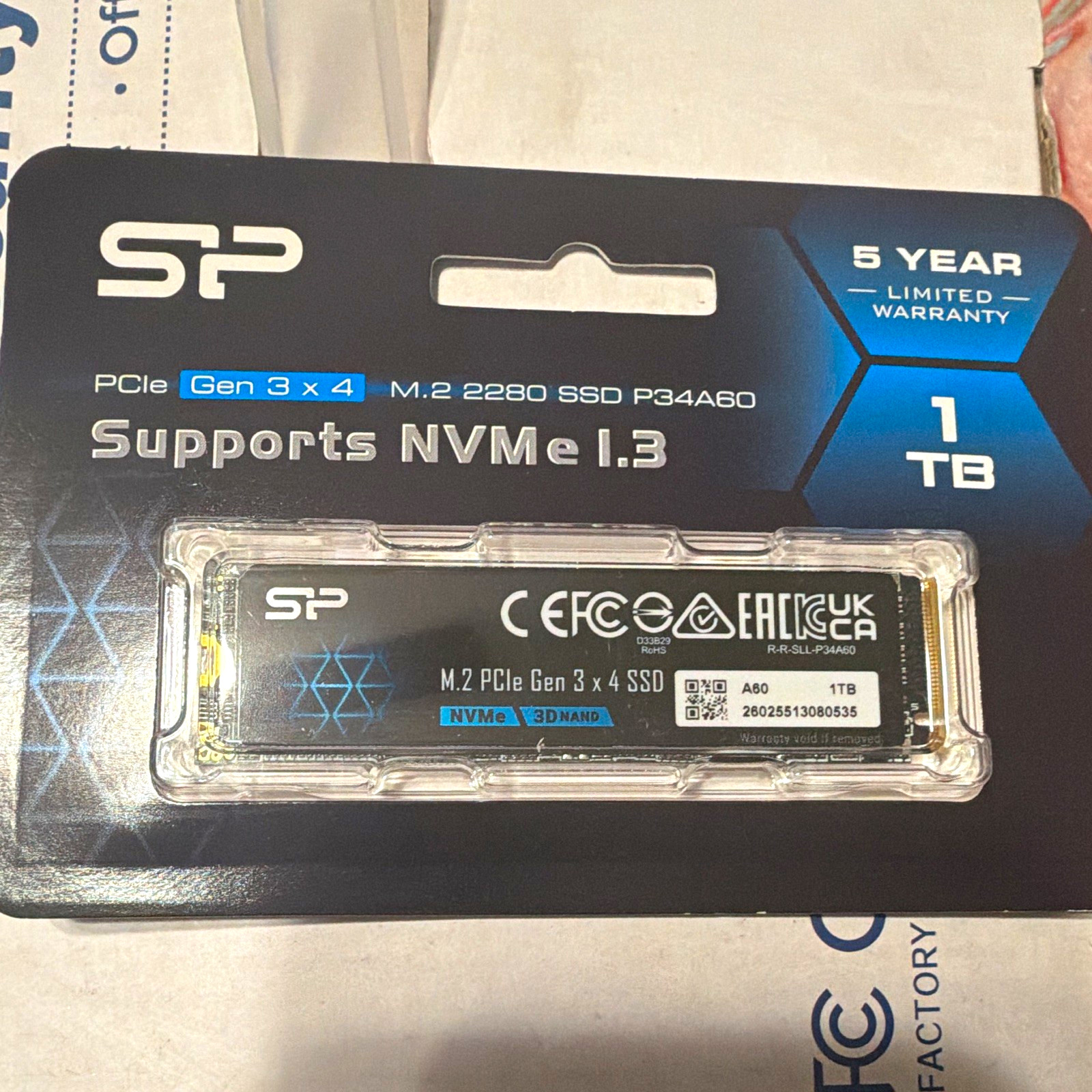 Silicon Power P34A60 1TB M.2 2280 NVMe PCIe Gen3x4 3D NAND SSD