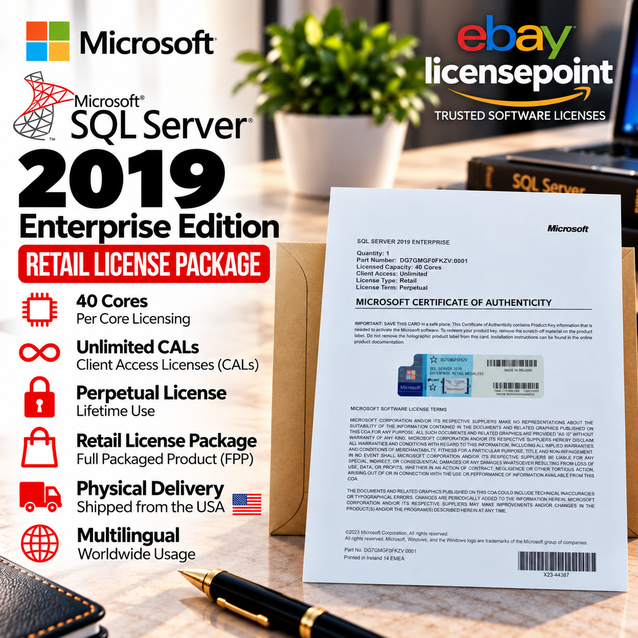 Microsoft SQL Server 2019 Enterprise 40 Core Unlimited CAL Retail License FPP Microsoft SQL Server 2019 Enterprise 40 Core Unlimited CAL Retail License FPP