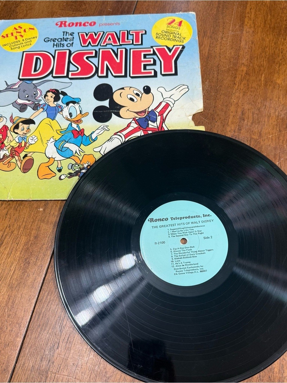Vintage 1975 Walt Disney Greatest Hits Vinyl LP Ronco R-2100 Play Tested