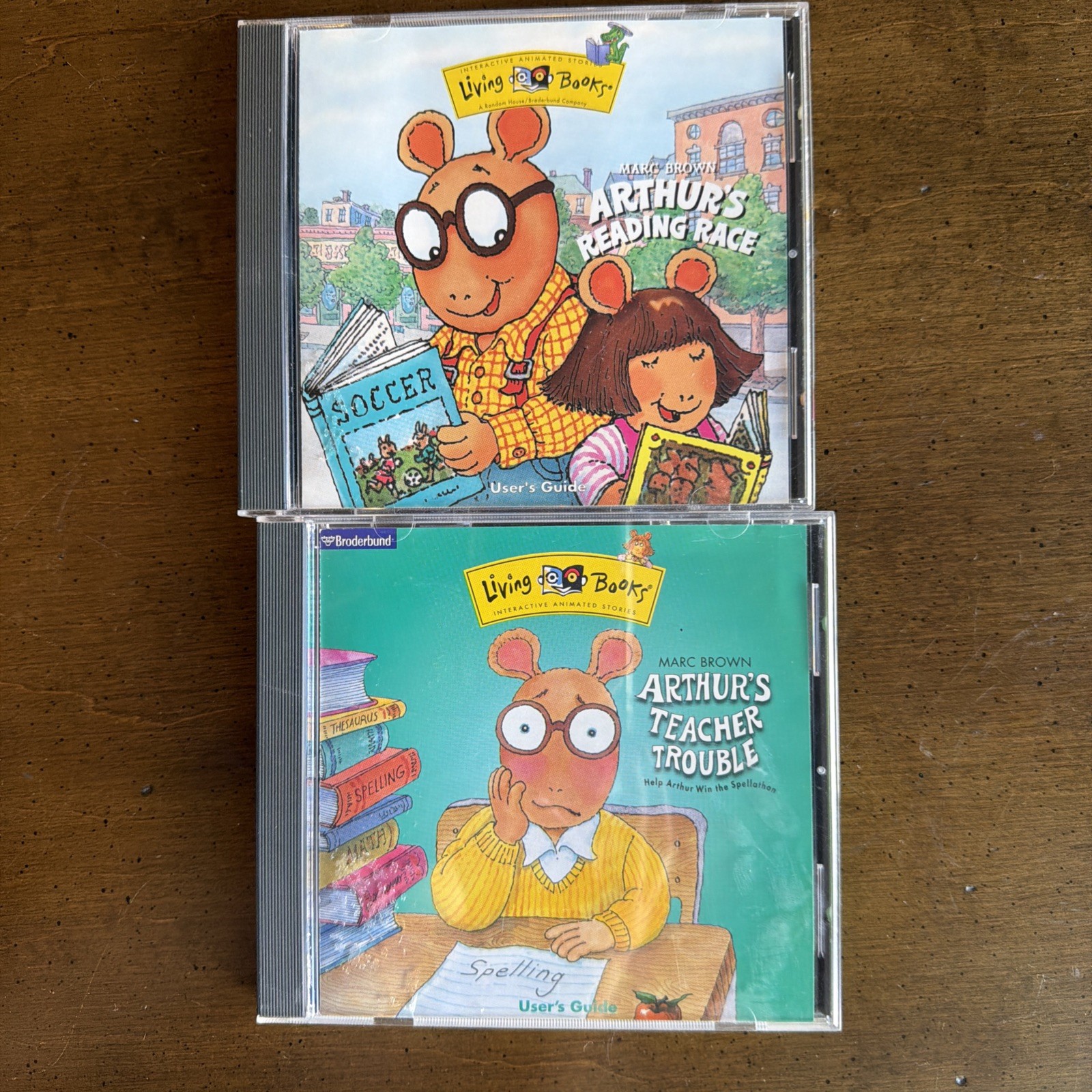 LIVING BOOKS ARTHUR\'S PC CD TEACHER TROUBLE READING RACE lot 2 vintage untested