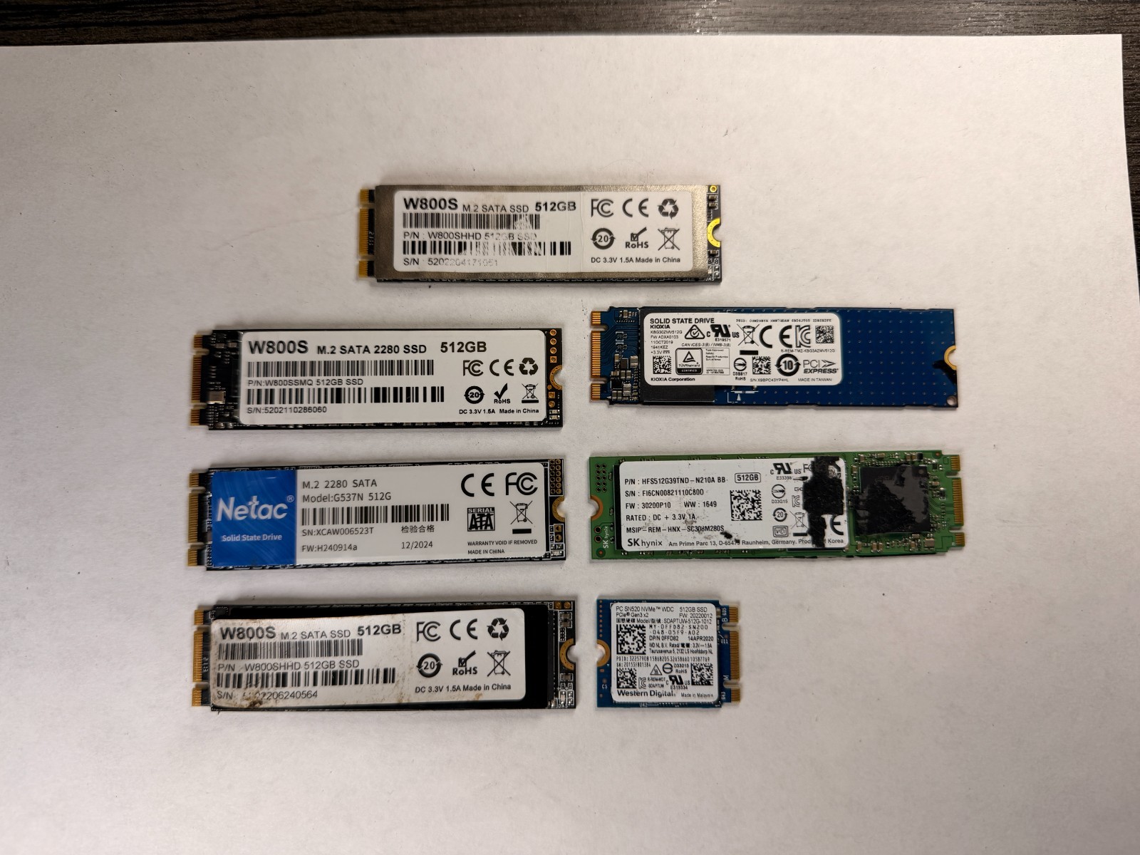 Lot of 7 M.2 2280 SSD  512GB SATA  Multiple brands Tested