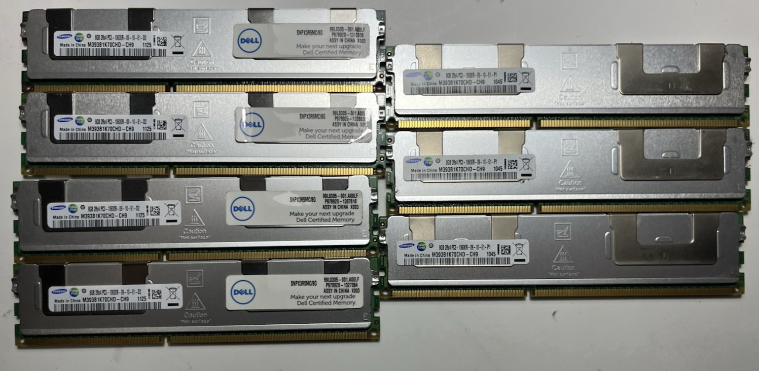 LOT OF 7 Samsung 8GB 2Rx4 PC3-10600R DDR3 Server Memory RAM M393B1K70CHD-CH9
