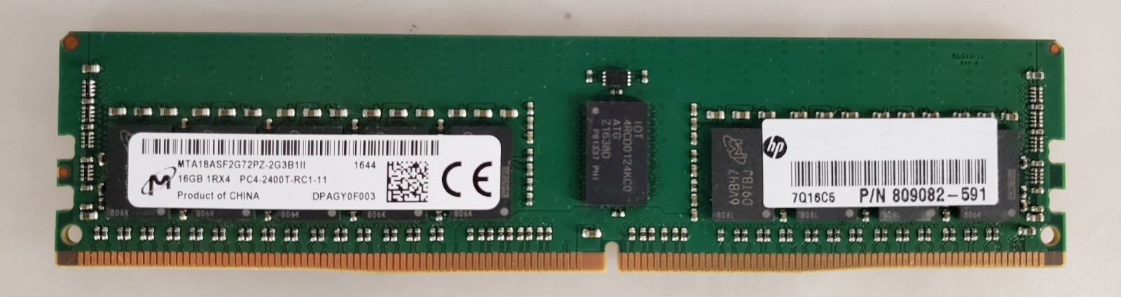 Micron 16GB 1Rx4 PC4-2400t-RC1-11 MTA18ASF2G72PZ-2G3B1II Memory Ram w/ HP