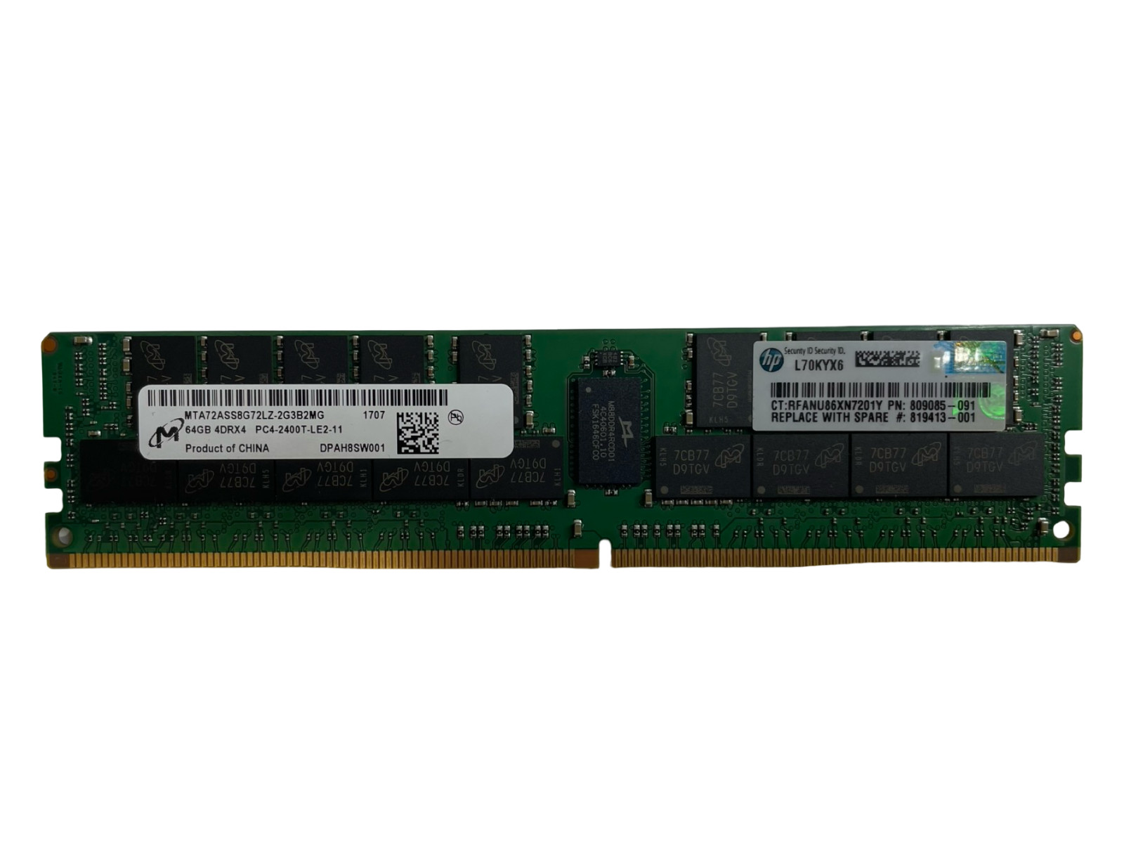 HPE Micron 64GB 4DRx4 DDR4 PC4-2400T MTA72ASS8G72LZ-2G3B2MG 809085-091 HPE Micron 64GB 4DRx4 DDR4 PC4-2400T MTA72ASS8G72LZ-2G3B2MG 809085-091