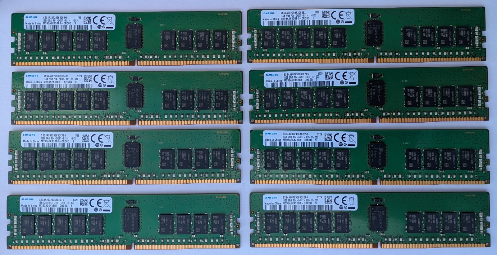 Lot of 8 Samsung 16GB RDIMMs (8x16GB) 128GB DDR4-2400 ECC Server RAM 2Rx8 Tested Lot of 8 Samsung 16GB RDIMMs (8x16GB) 128GB DDR4-2400 ECC Server RAM 2Rx8 Tested