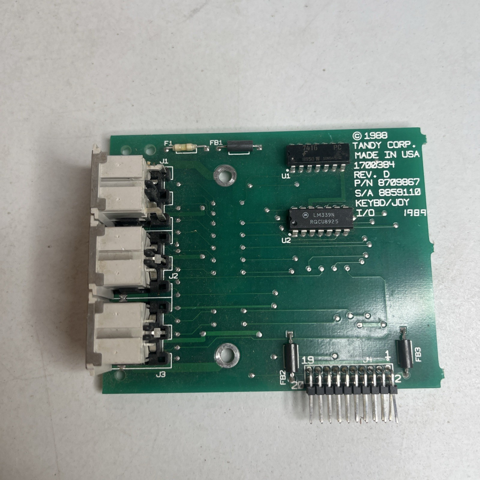 Vintage Tandy 1000 SL Keyboard Joystick I/O Daughterboard PCB P/N 8709867 Rev D