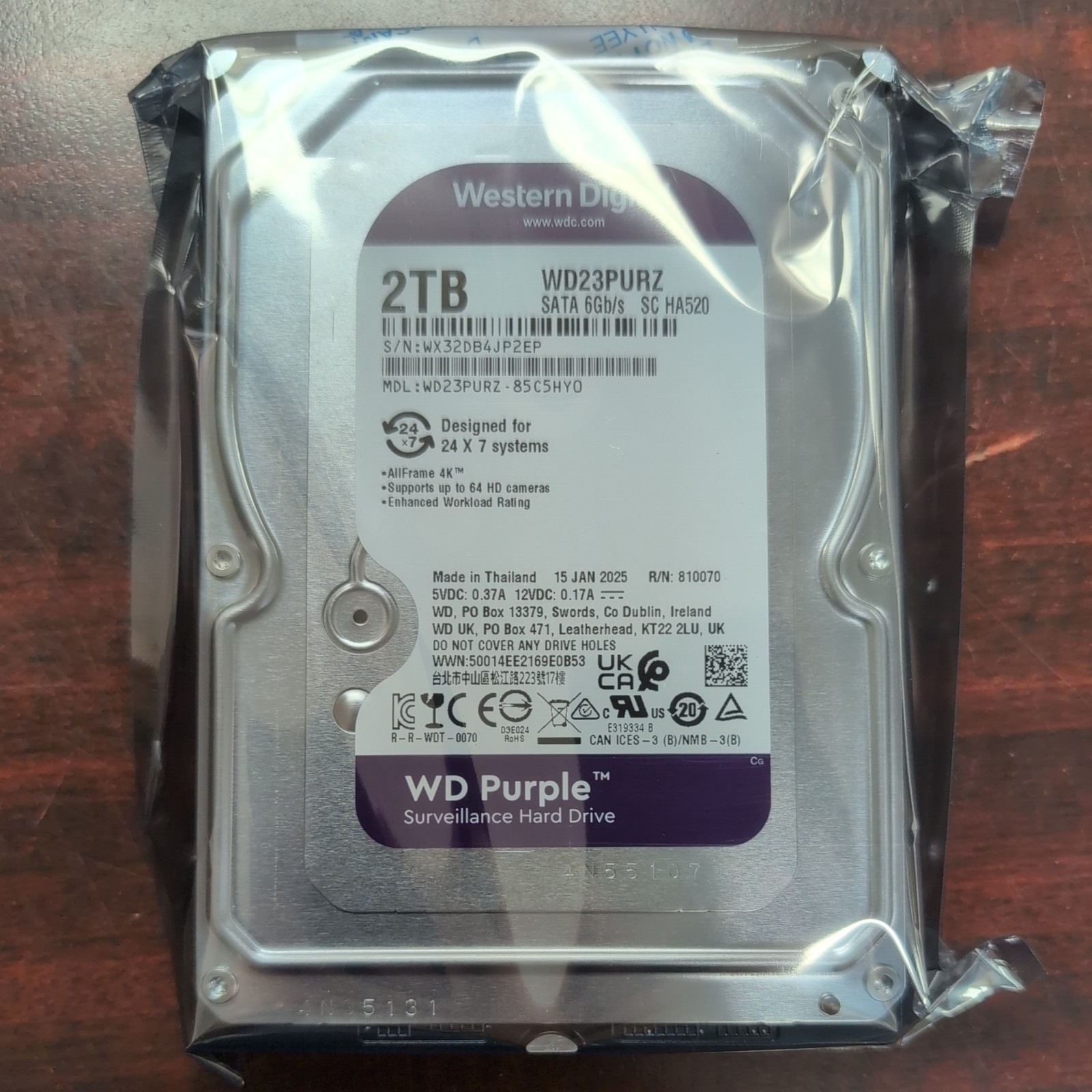 NEW WD Purple 2TB Internal Hard Drive Surveillance WD23PURZ - 15 Jan 2025 NEW WD Purple 2TB Internal Hard Drive Surveillance WD23PURZ - 15 Jan 2025
