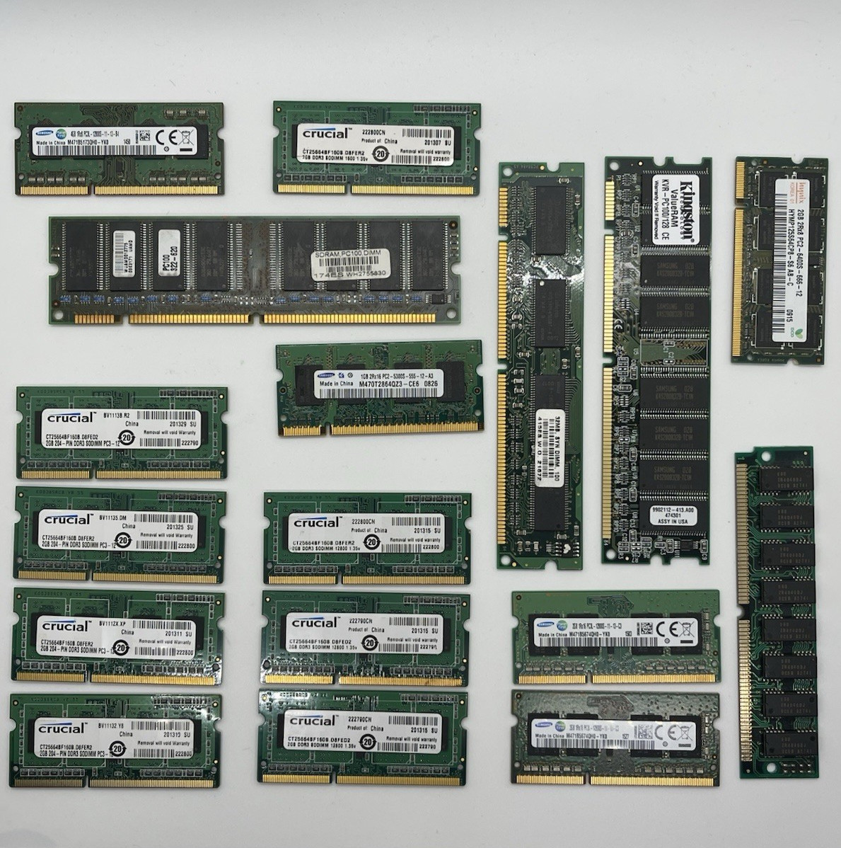 LOT OF 18 Mixed Brands & Types of Memory RAM, Speeds, Capacity, Desktop ...