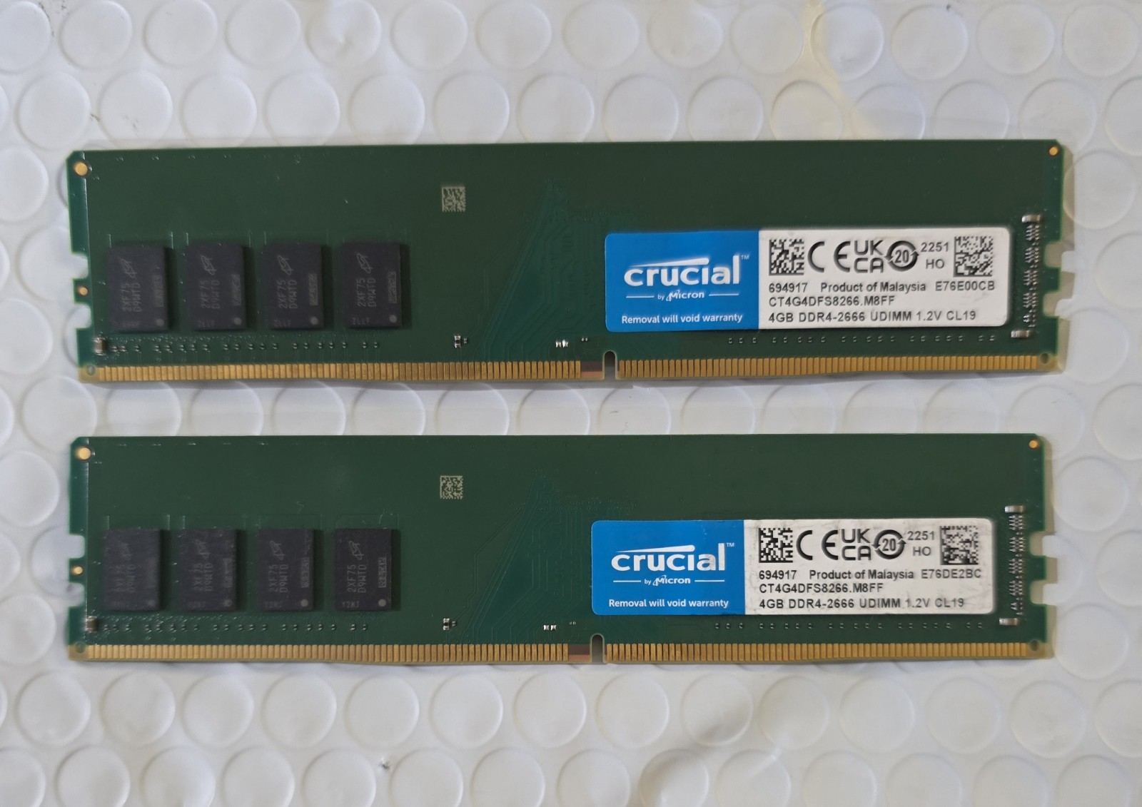 OEM 8GB (2x4GB PAIR) Crucial DDR4 UDIMM 2666 MHz Desktop RAM CT4G4DFS6266 OEM 8GB (2x4GB PAIR) Crucial DDR4 UDIMM 2666 MHz Desktop RAM CT4G4DFS6266