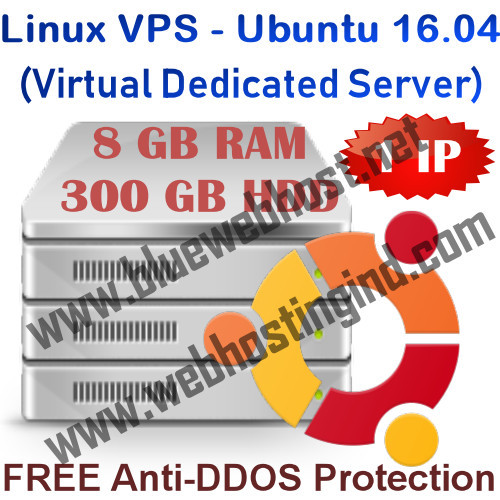 Ubuntu 16.04 VPS – 1 Year Linux Server, 8GB RAM 300GB Storage Ubuntu 16.04 VPS – 1 Year Linux Server, 8GB RAM 300GB Storage