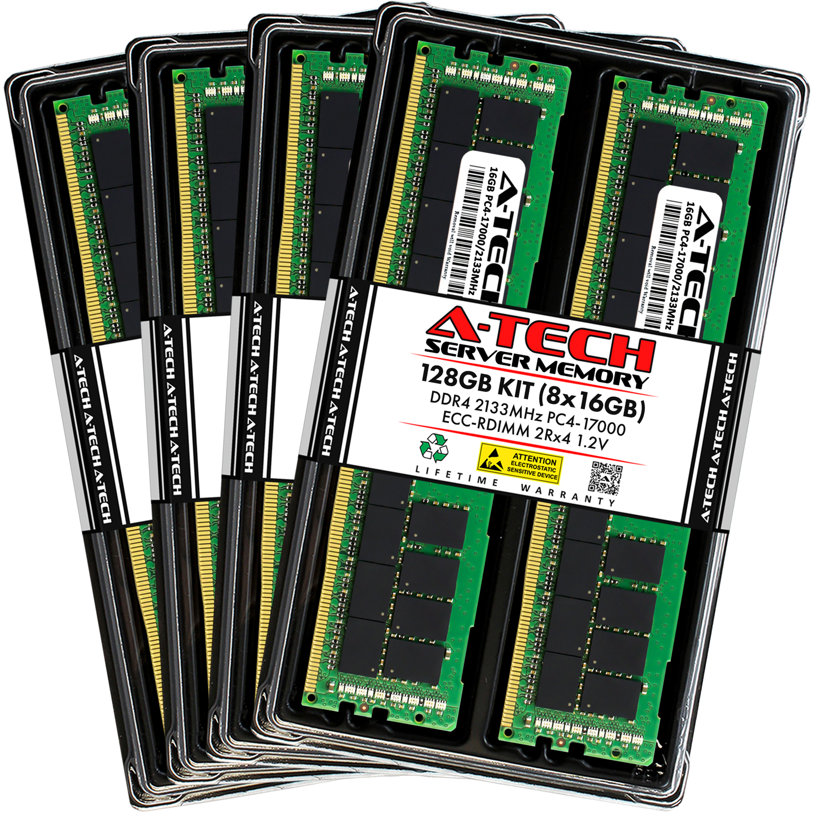 A-Tech 128GB 8x 16GB 2Rx4 PC4-17000R DDR4 2133 ECC REG RDIMM Server Memory RAM