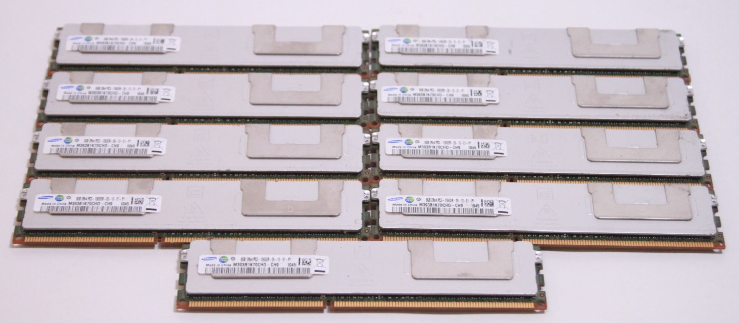 Lot of 9 Samsung 64g DDR3 8GB 2Rx4 PC3L 10600R M393B1K70CHD RDIMM READ