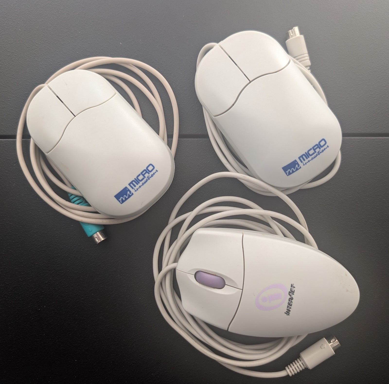 (LOT OF 3) Vintage PS2 Ball Mouse Micro Innovations & Interact Scroll Wheel
