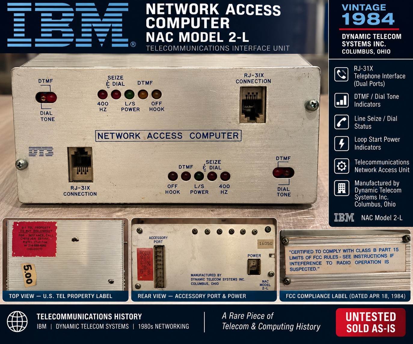 Vintage 1984 IBM Network Access Computer NAC Model 2-L Dynamic Telecom U.S. TEL Vintage 1984 IBM Network Access Computer NAC Model 2-L Dynamic Telecom U.S. TEL