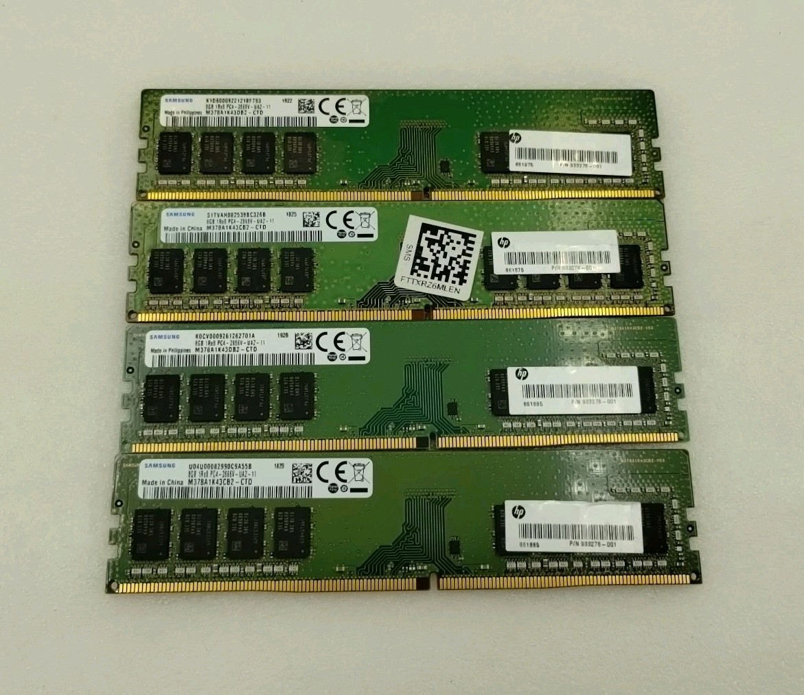 32GB 8GB x 4 SAMSUNG 1Rx8 DDR4 PC4-2666V-UA2 Desktop memory - M378A1K43CB2-CTD 32GB 8GB x 4 SAMSUNG 1Rx8 DDR4 PC4-2666V-UA2 Desktop memory - M378A1K43CB2-CTD