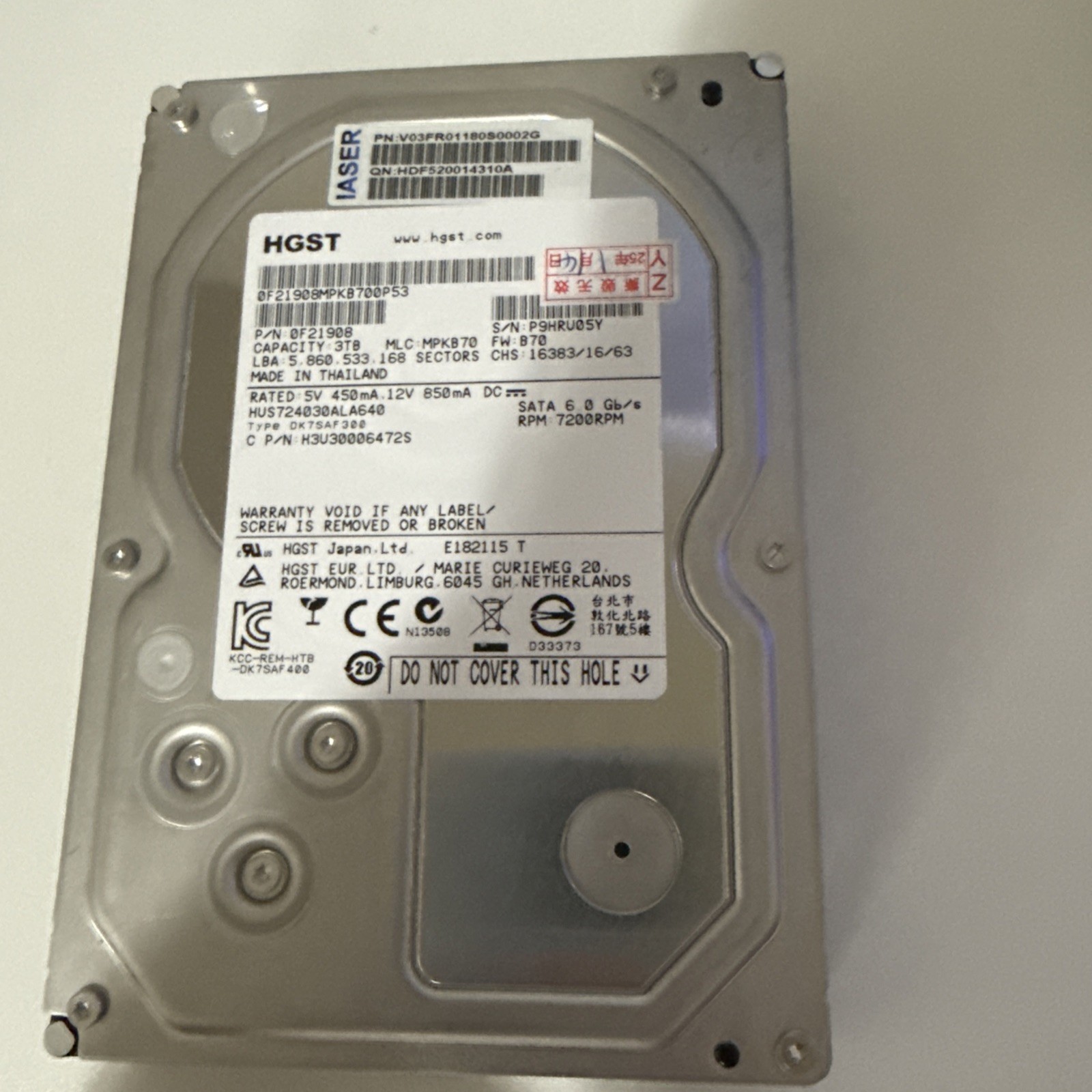 HGST Ultrastar 7K4000 3TB 7200RPM SATA III 3.5\