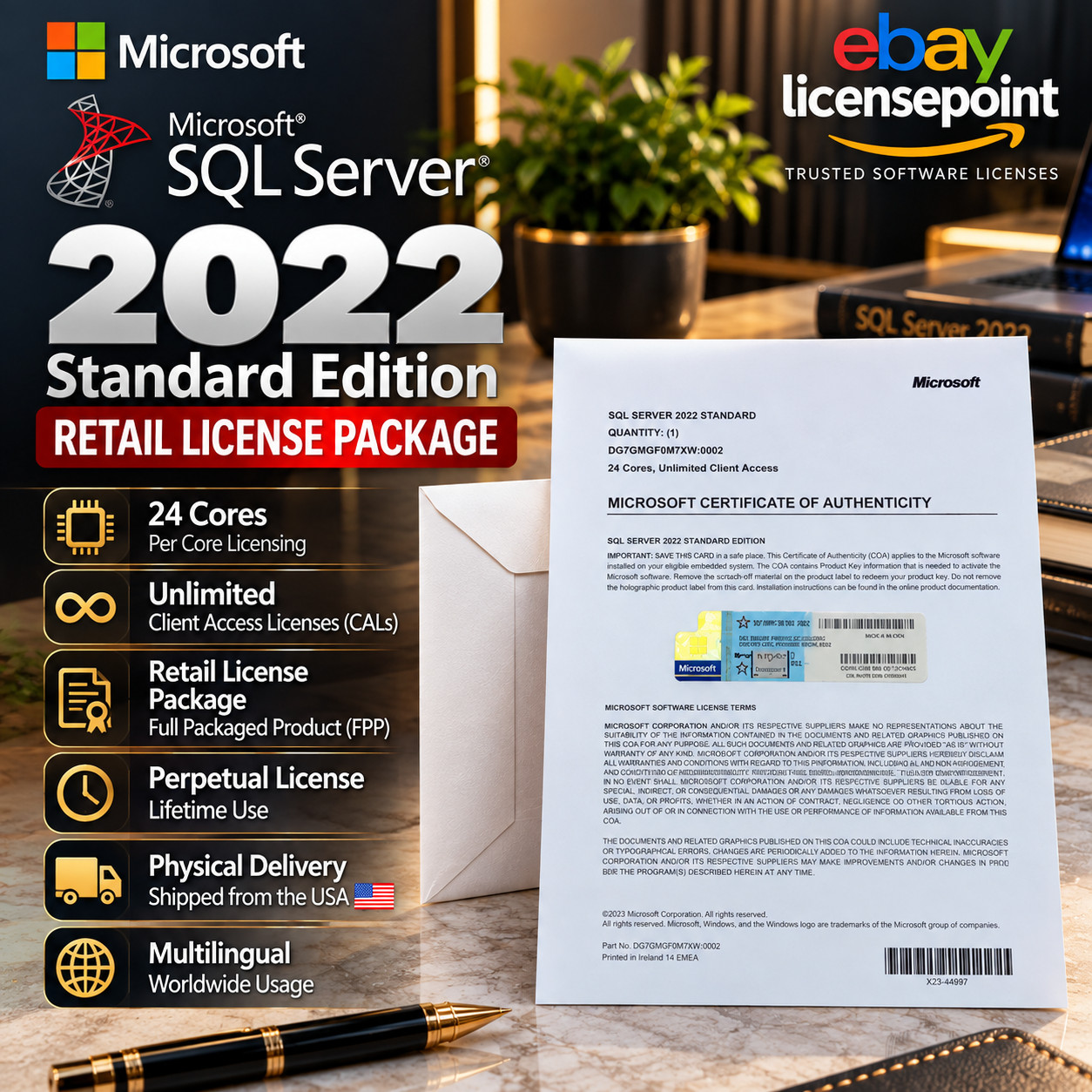 SQL Server 2022 Standard Microsoft 24 Core unlimited CAL Retail License Package SQL Server 2022 Standard Microsoft 24 Core unlimited CAL Retail License Package