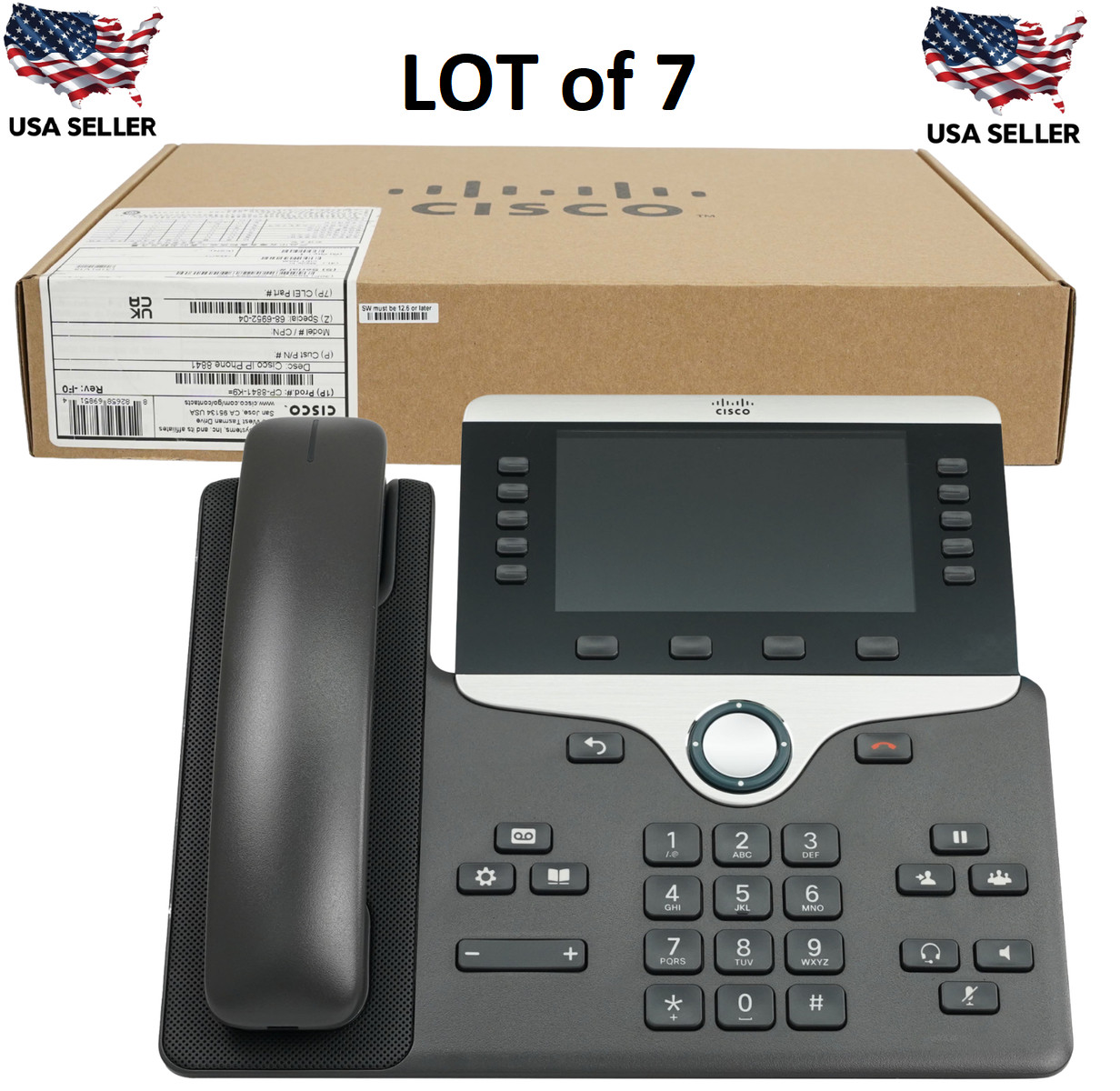 7x LOT: Cisco CP-8841-K9 5 Lines Widescreen LCD VoIP Business Phone - Black