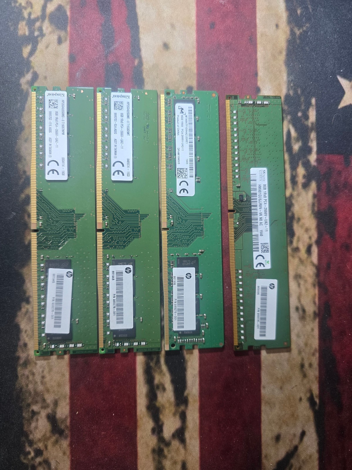32GB (4x8GB) DDR4 2666MHz Desktop RAM, pulled from working computers.