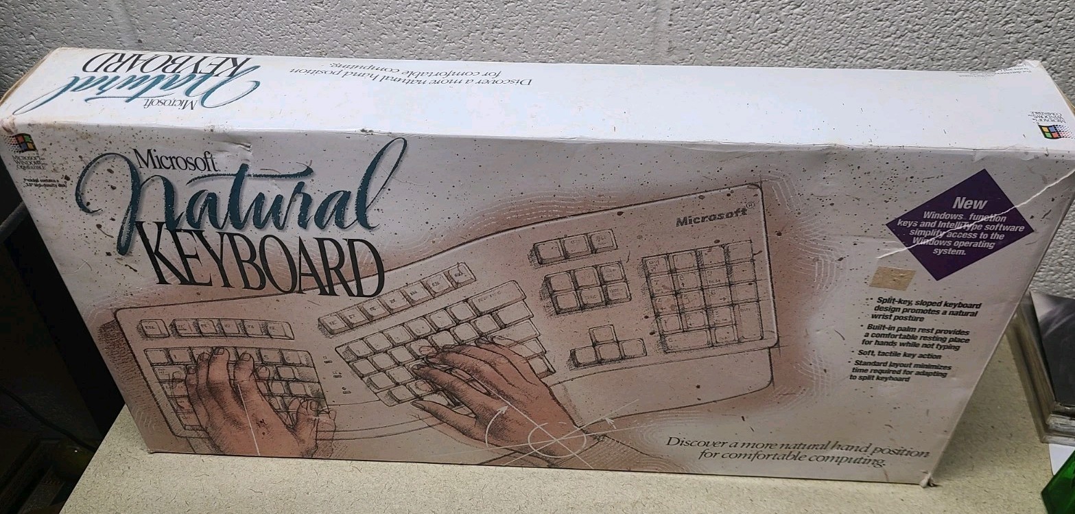 Vintage 1995 Microsoft Natural Keyboard Ergonomic Windows In Box.