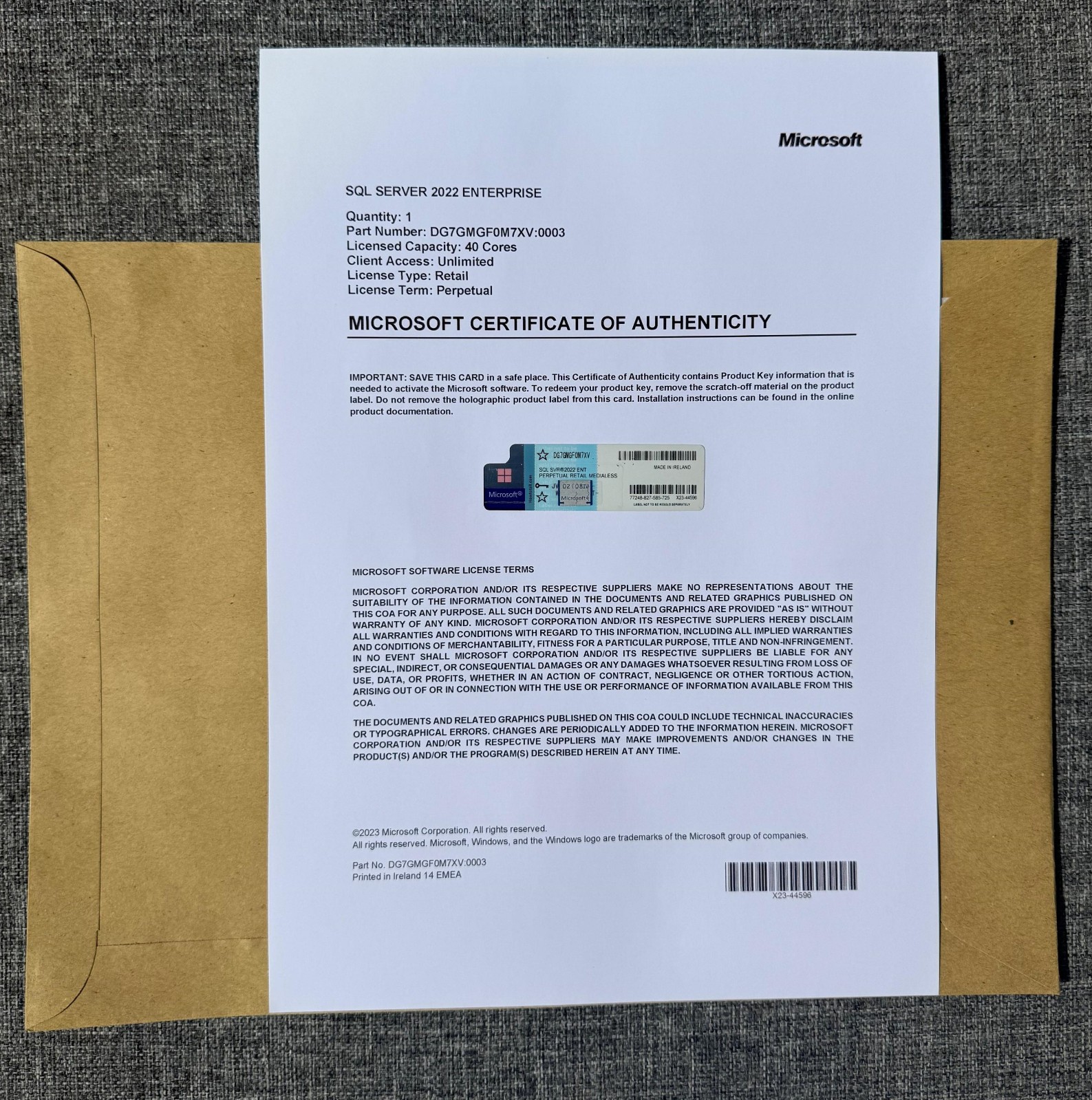SQL Server 2022 Enterprise 40 Cores Unlim CAL Retail License Authentic