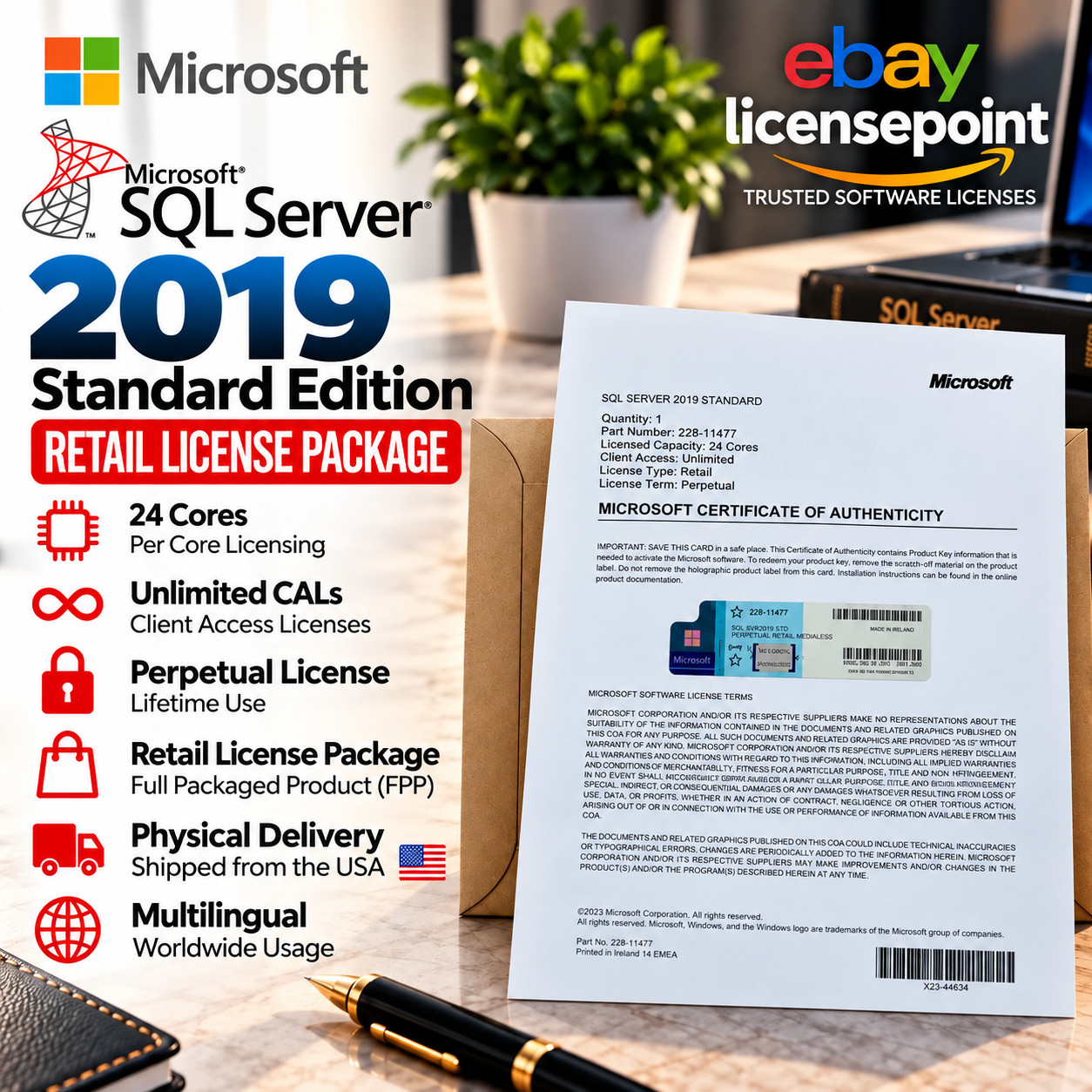 SQL Server 2019 Standard Microsoft 24 Core Unlimited CAL Retail License FPP SQL Server 2019 Standard Microsoft 24 Core Unlimited CAL Retail License FPP