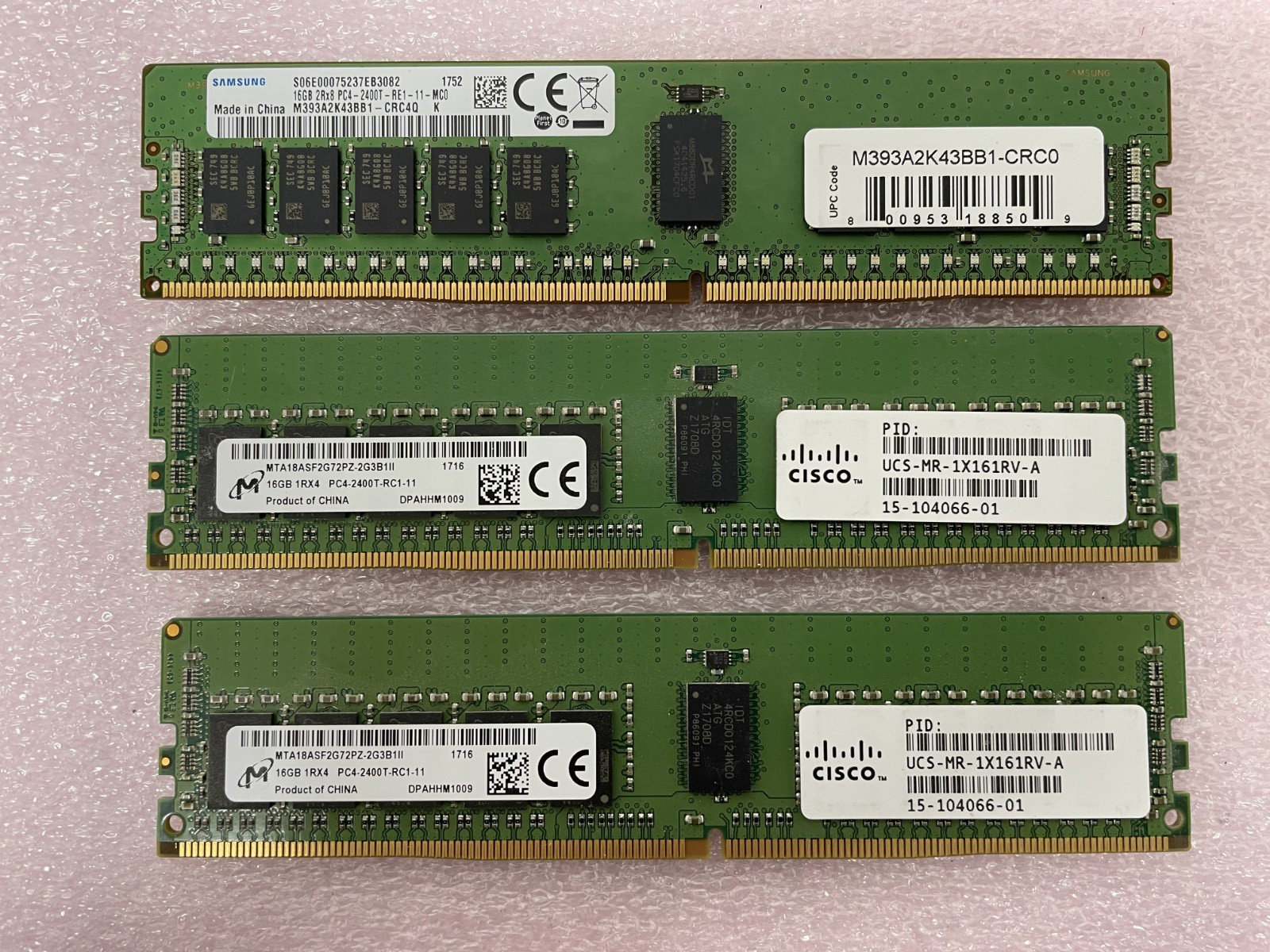 Lot(3) Micron-Samsung 16GB DDR4-2400T PC4-19200 ECC Server Memory MTA18ASF2G72PZ