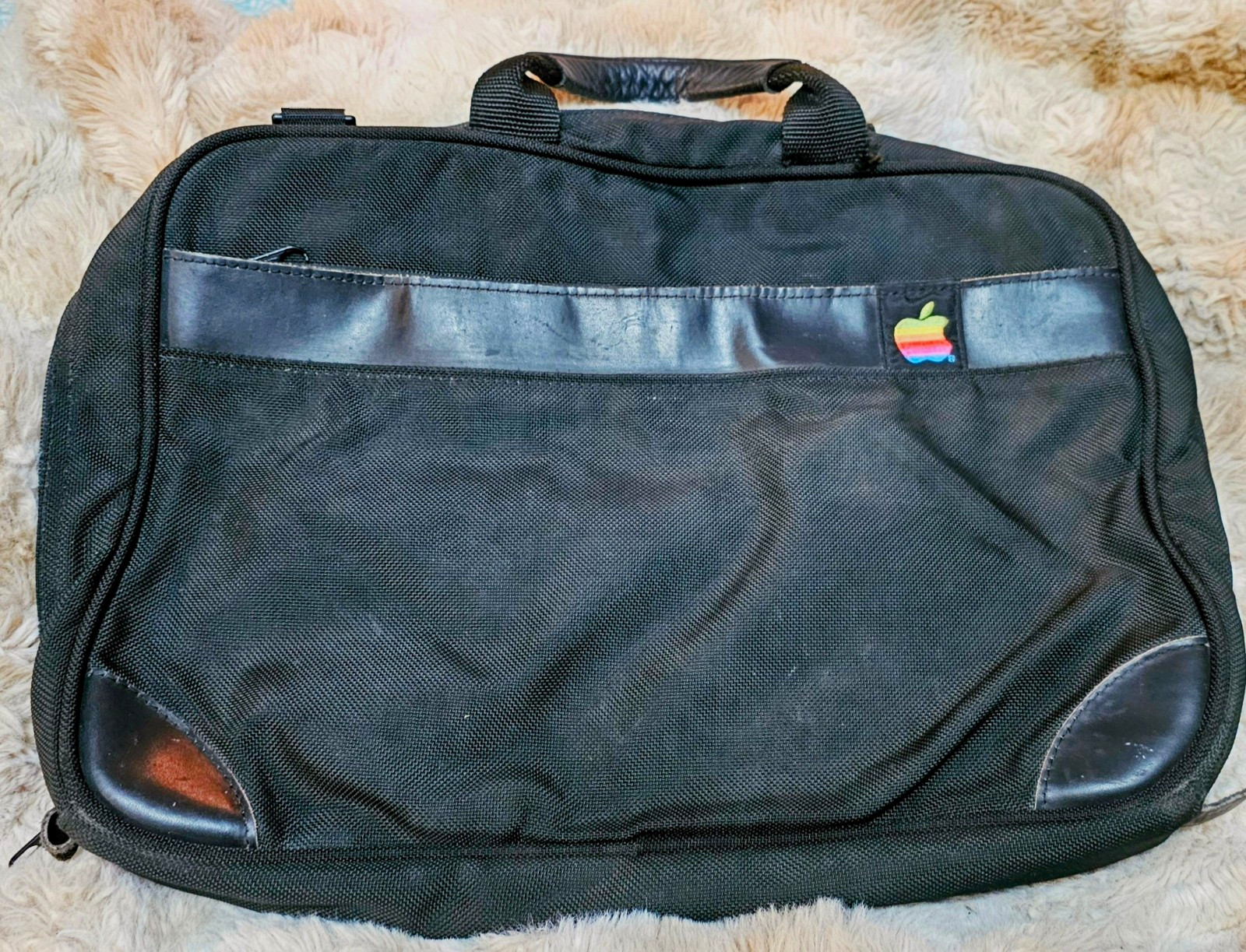 Vintage IBM Iconic Apple Rainbow Logo Black Nylon Padded Briefcase Bag