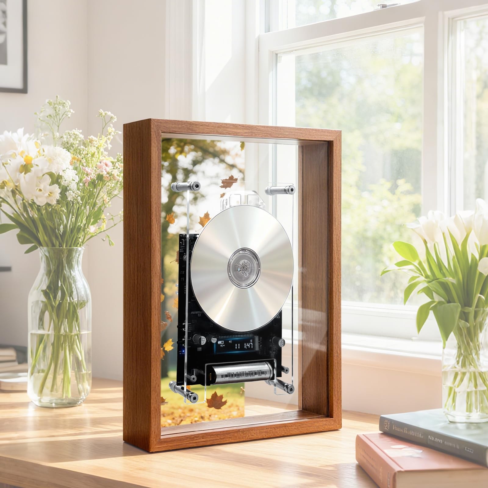Wood Frame CD Player for Wall or Desk, Medium size Vintage photo frame