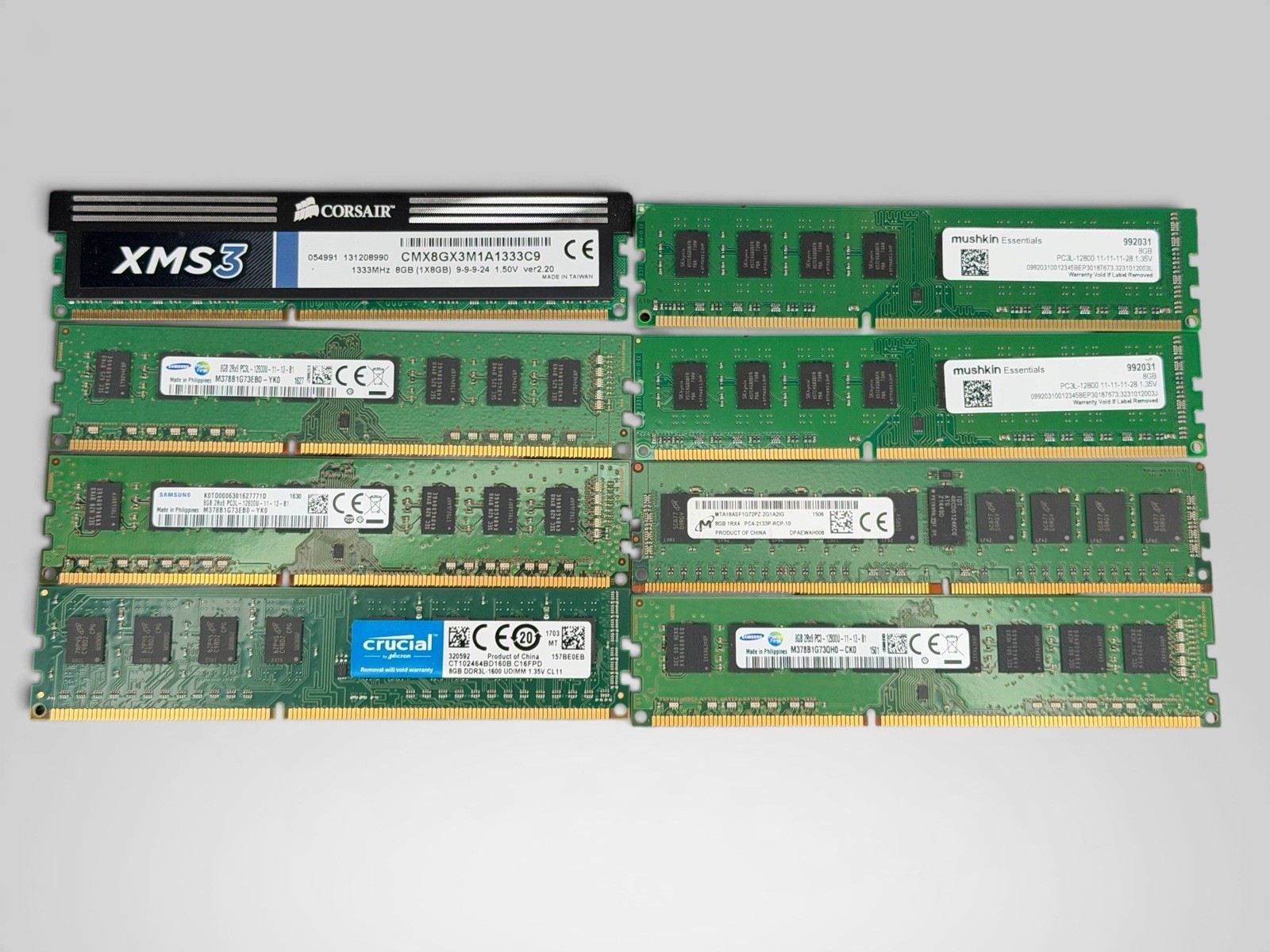 LOT OF 10 Desktop Ram  (10x8GB)  Mixed Brands / 80Gb
