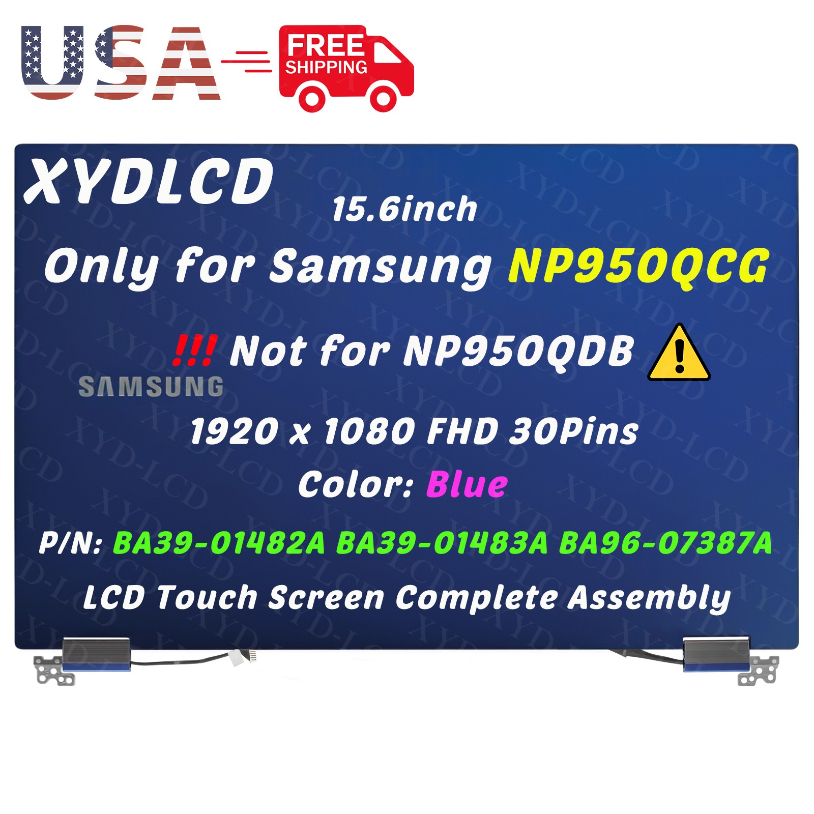 Original for Samsung NP950QCG-K01US LCD Screen Touch Full Top Assembly FHD Blue