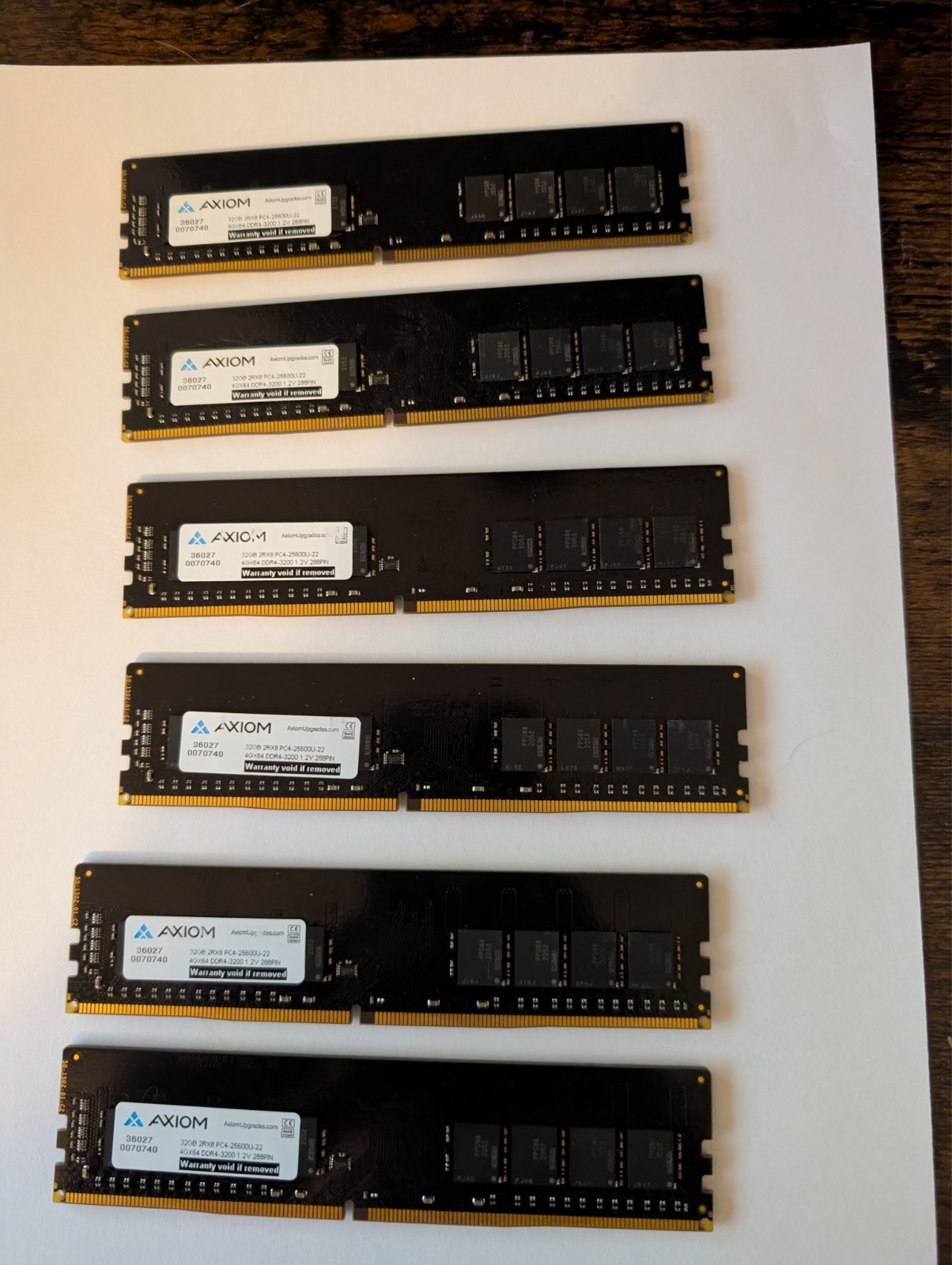 AXIOM LOT of 6 32GB 2Rx8 4GX64 DDR4 3200 PC4-25600U-22 MEMORY 192GB RAM