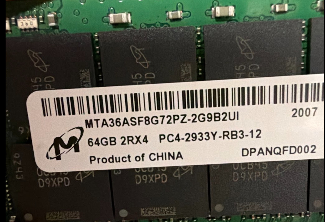 Quantity 192 xMicron MTA36ASF8G72PZ DDR4-2933 64GB ECC DIMM