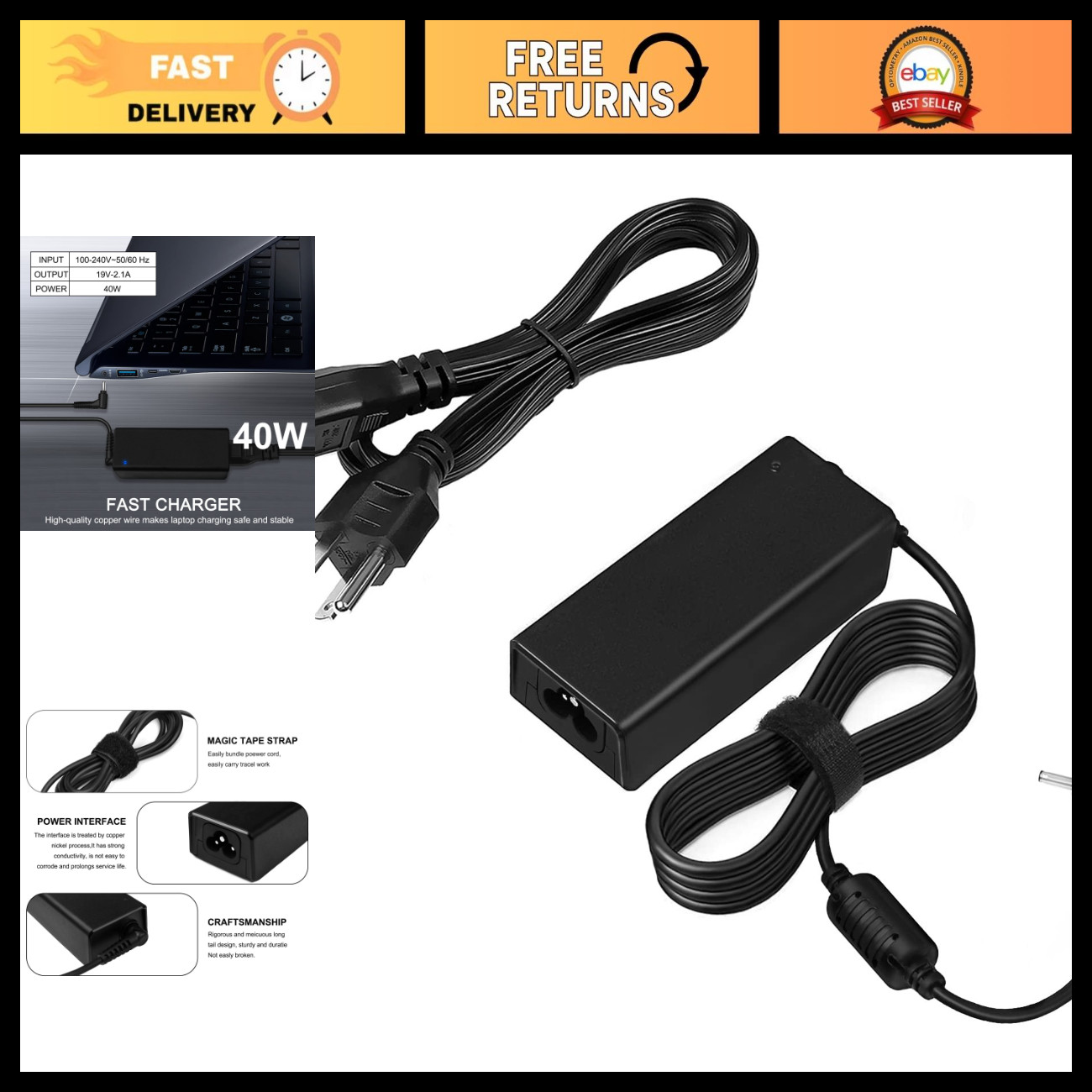40W Laptop Charger for Samsung Ativ Book 9/9 Plus/9 Lite/9 Spin, AC Adapter 3.0x 40W Laptop Charger for Samsung Ativ Book 9/9 Plus/9 Lite/9 Spin, AC Adapter 3.0x