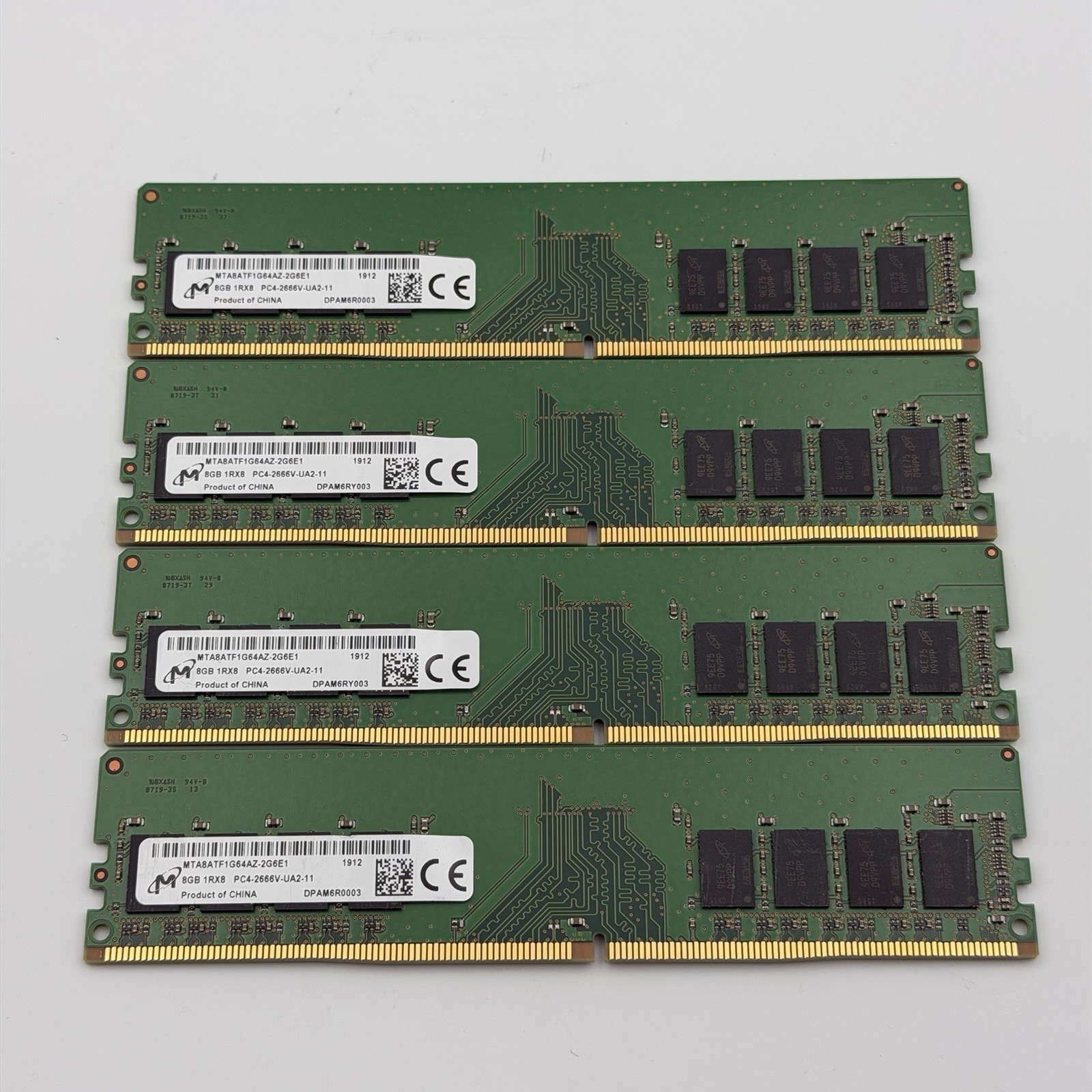 Lot of 4 Micron MTA8ATF1G64AZ-2G6E1 8GB 1Rx8 PC4-2666V DDR4 Desktop RAM Memory