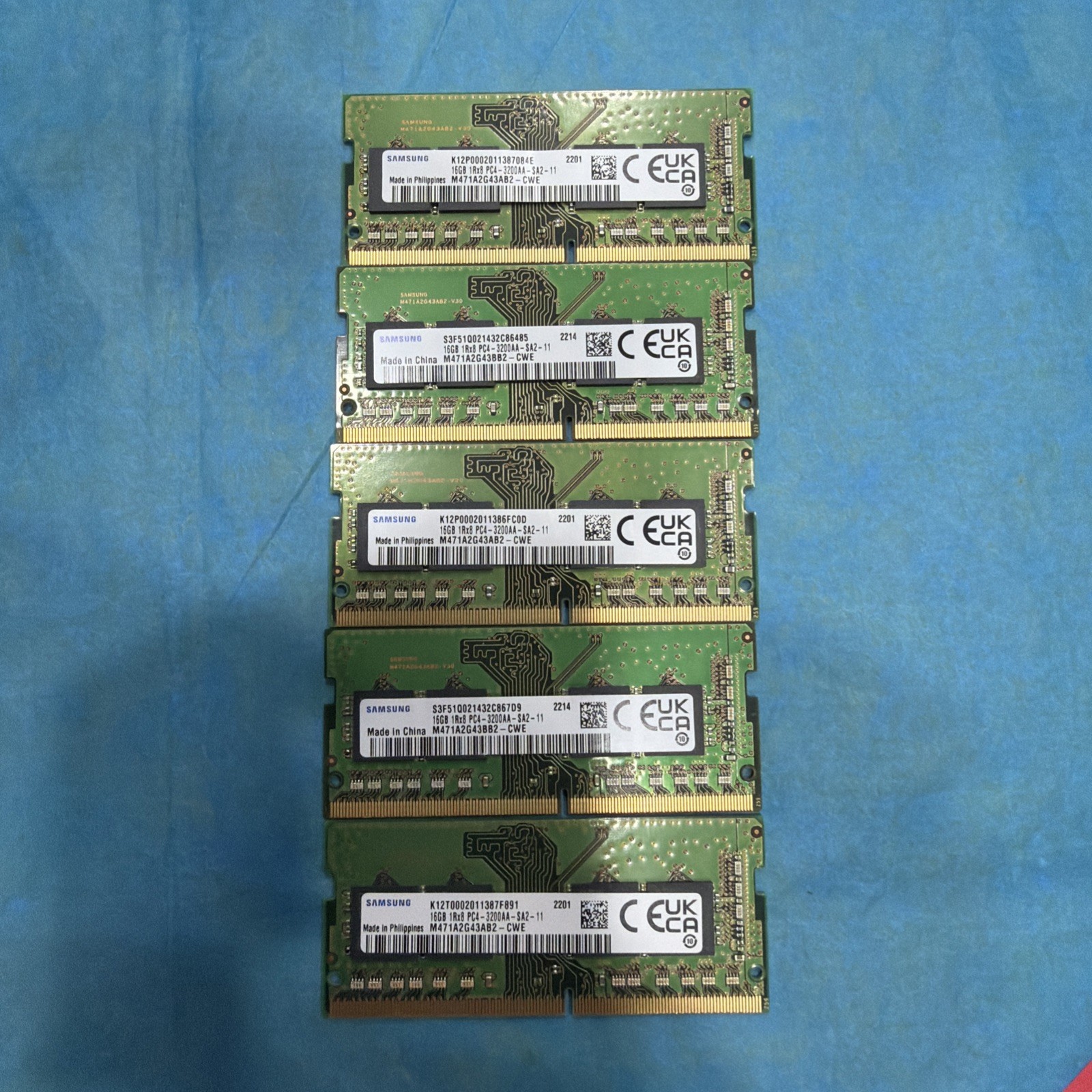 Samsung 16GB Modules Lot Of 5 Modules(80gb total) 1RX8 PC4-3200AA Laptop Memory Samsung 16GB Modules Lot Of 5 Modules(80gb total) 1RX8 PC4-3200AA Laptop Memory