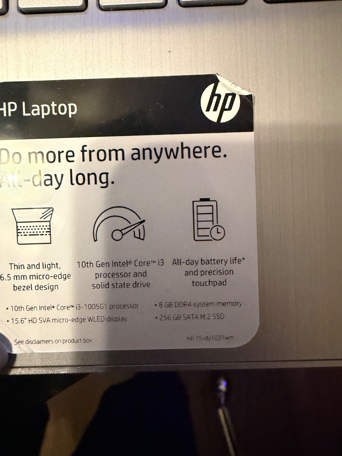 HP 15-dy1031wm 15.6” Laptop Intel Core i3-1005G1 8GB RAM 256GB SSD