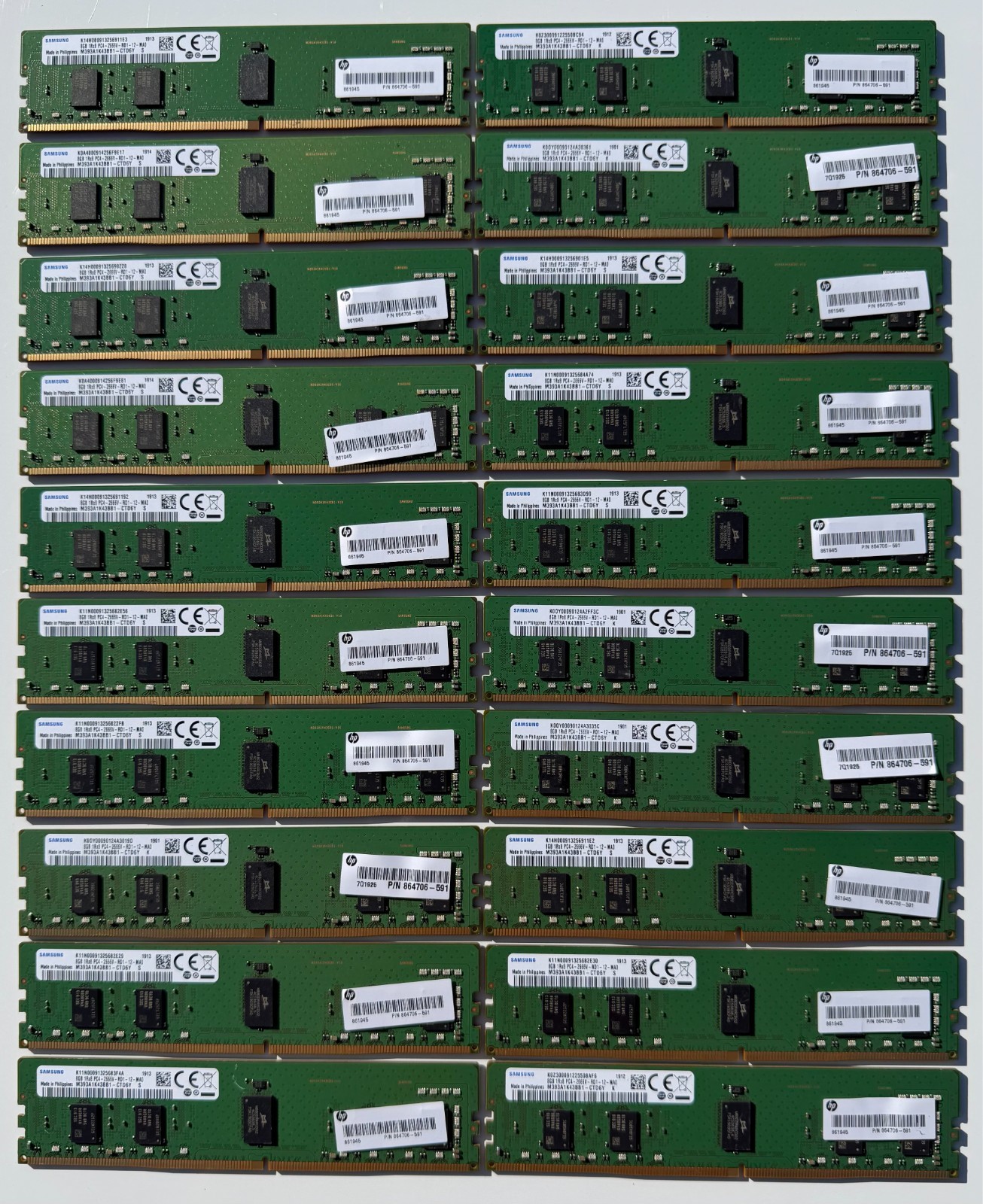 Lot of 20 Samsung 8GB each PC4-21300 DDR4-2666 MHz ECC Memory Lot of 20 Samsung 8GB each PC4-21300 DDR4-2666 MHz ECC Memory