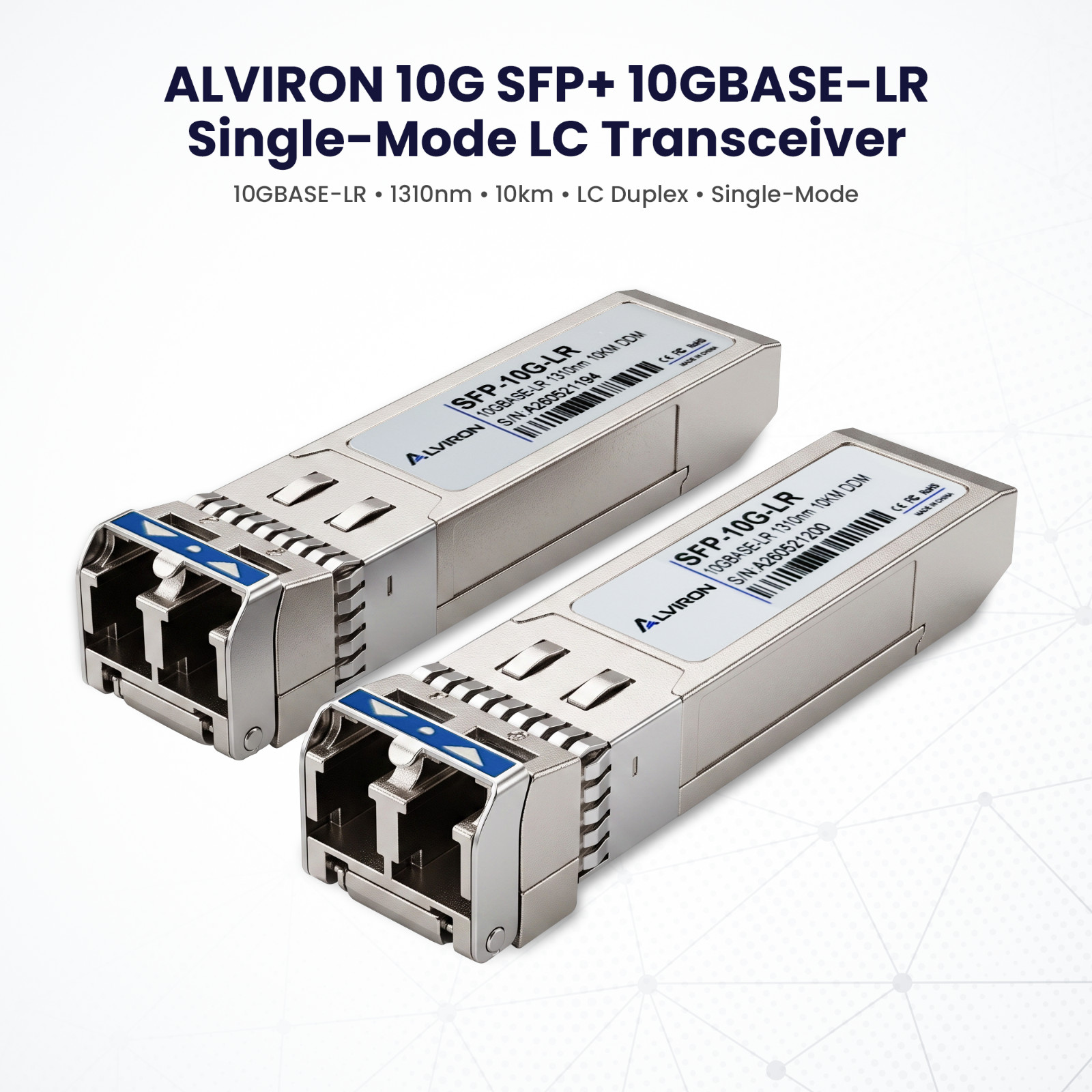 Lot of 2 ALVIRON SFP+ 10G‑LR Modules | 1310nm | SMF | 10km | Cisco‑Compatible