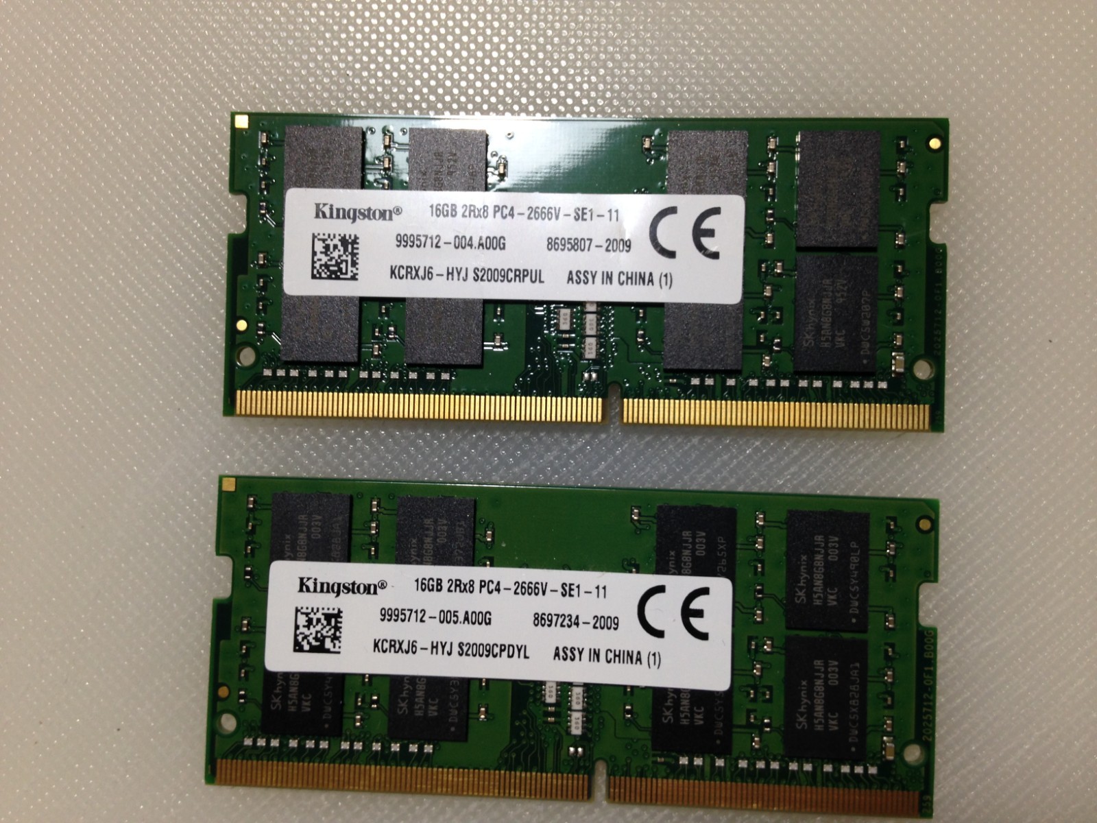 QTY 2 - Kingston 16GB DDR4 2666Mhz Memory RAM